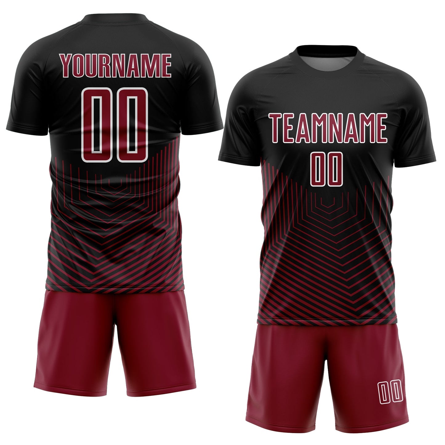 Custom Black Crimson-White Geometric Lines Sublimation Soccer Uniform Jersey view 2