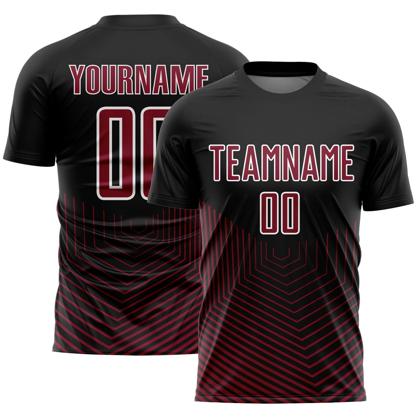Custom Black Crimson-White Geometric Lines Sublimation Soccer Uniform Jersey - Main View