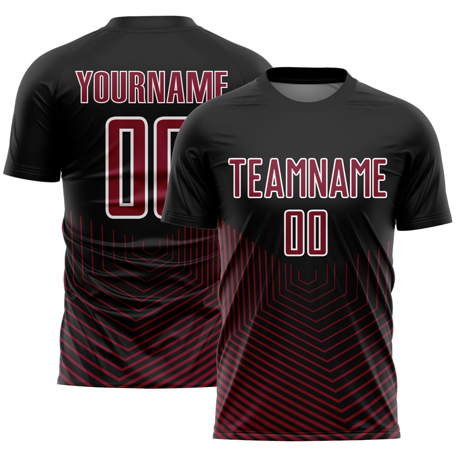 Custom Black Crimson-White Geometric Lines Sublimation Soccer Uniform Jersey - Main View