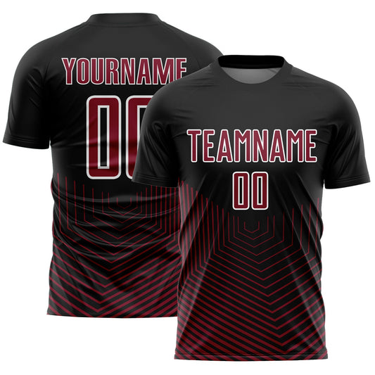 Custom Black Crimson-White Geometric Lines Sublimation Soccer Uniform Jersey - Main View