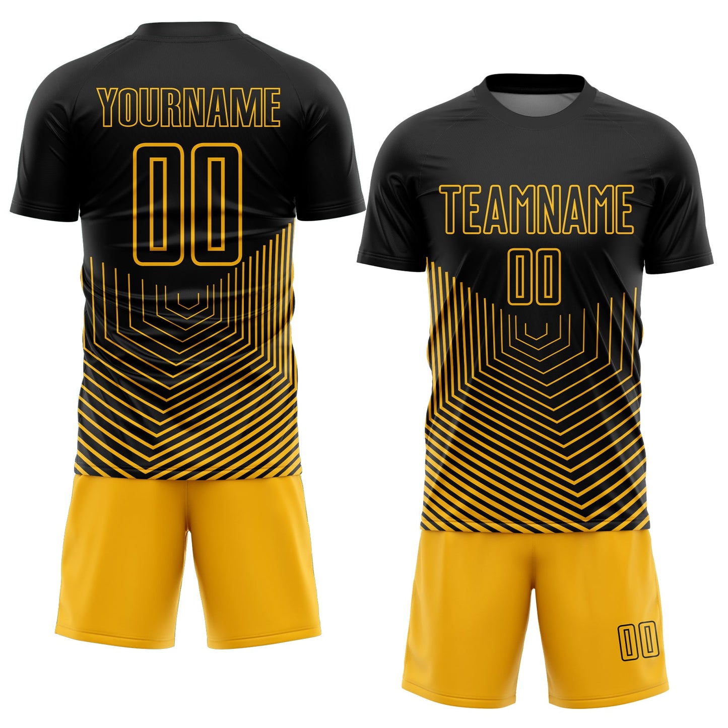 Custom Black Gold Geometric Lines Sublimation Soccer Uniform Jersey view 2