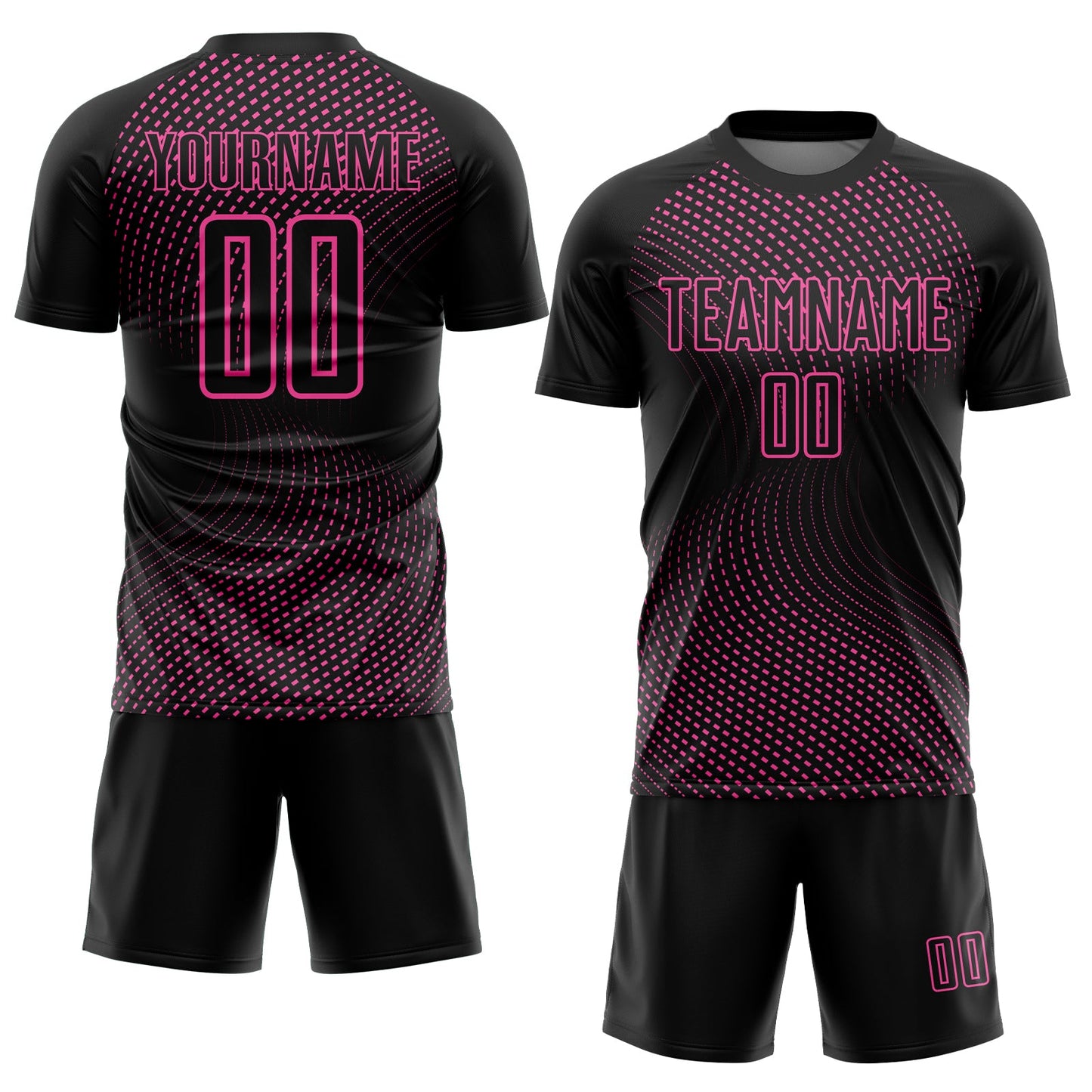 Custom Black Pink Geometric Lines Sublimation Soccer Uniform Jersey view 2