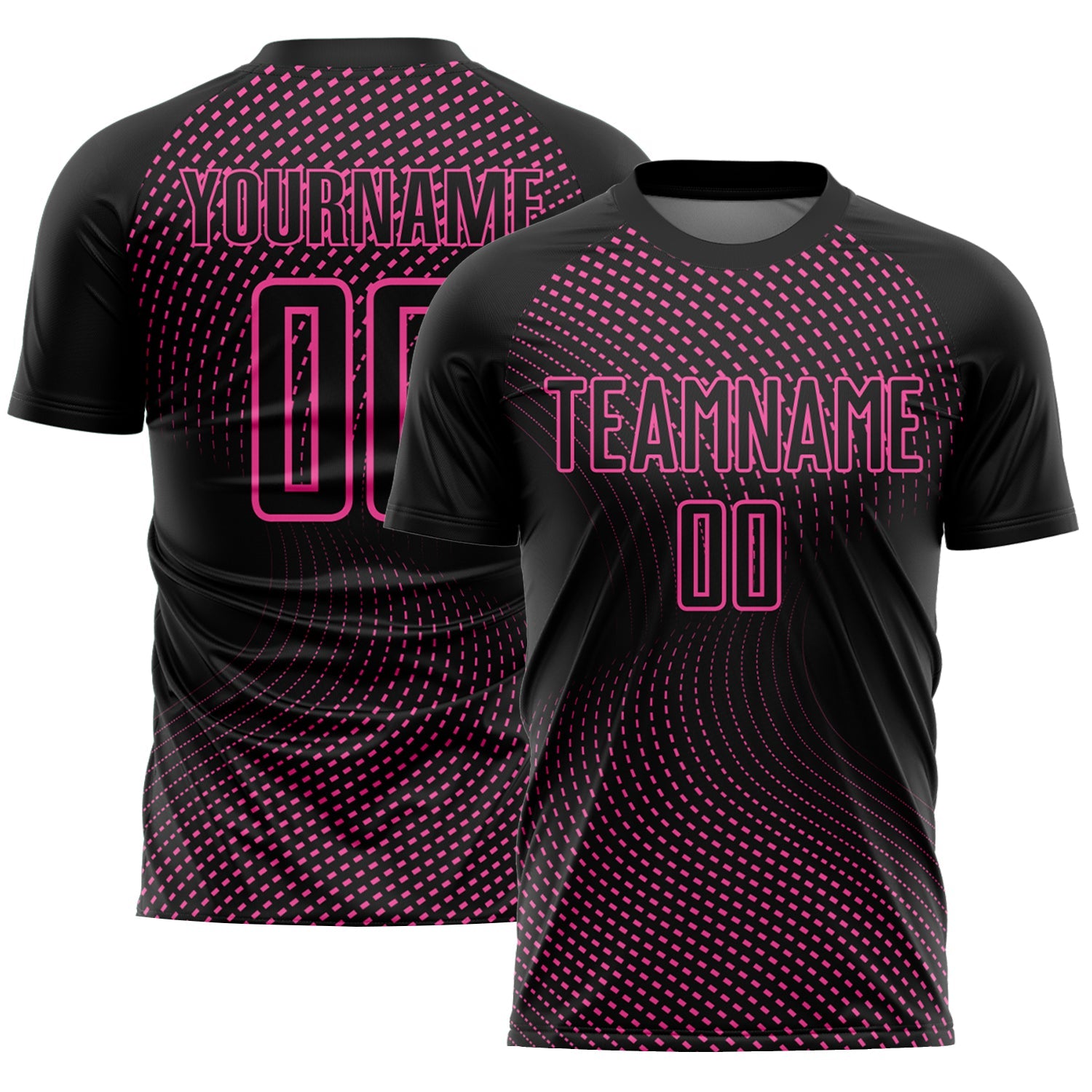 Custom Black Pink Geometric Lines Sublimation Soccer Uniform Jersey - Main View