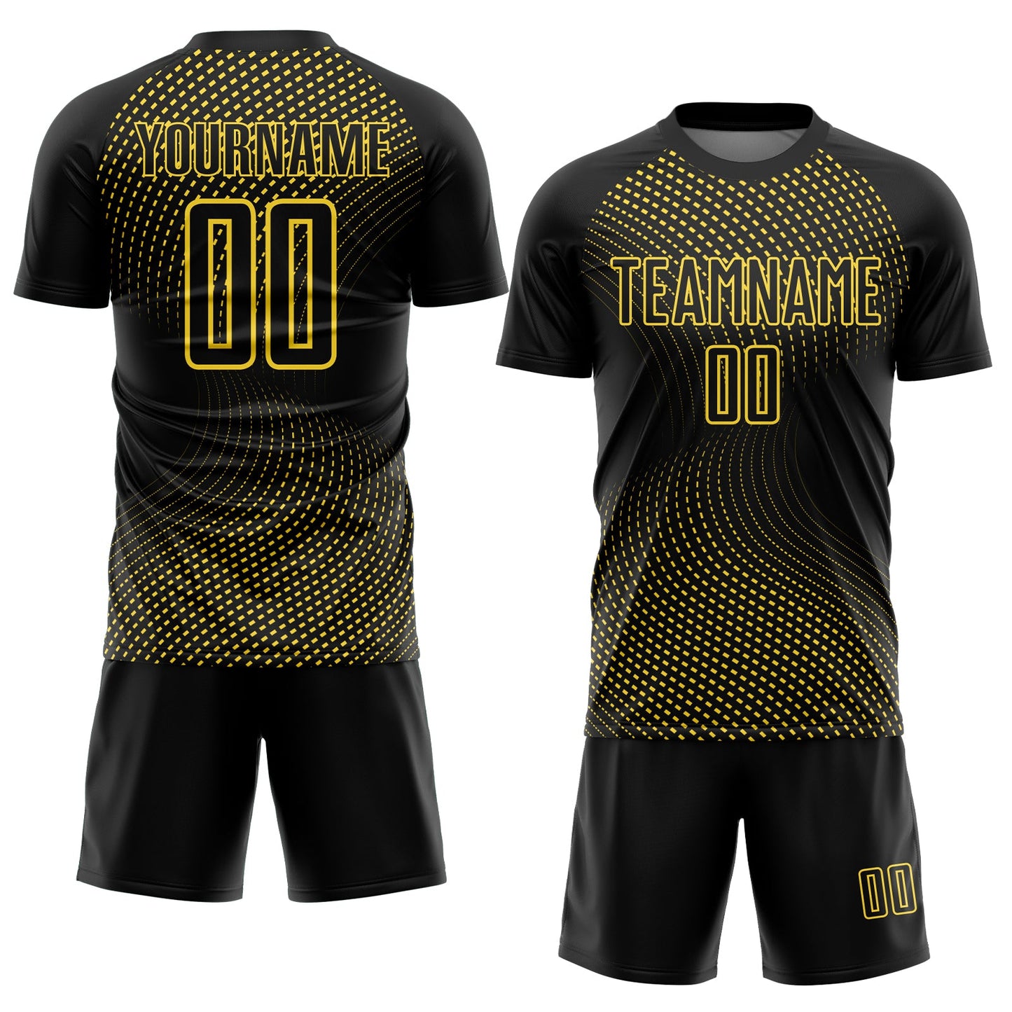 Custom Black Yellow Geometric Lines Sublimation Soccer Uniform Jersey view 2