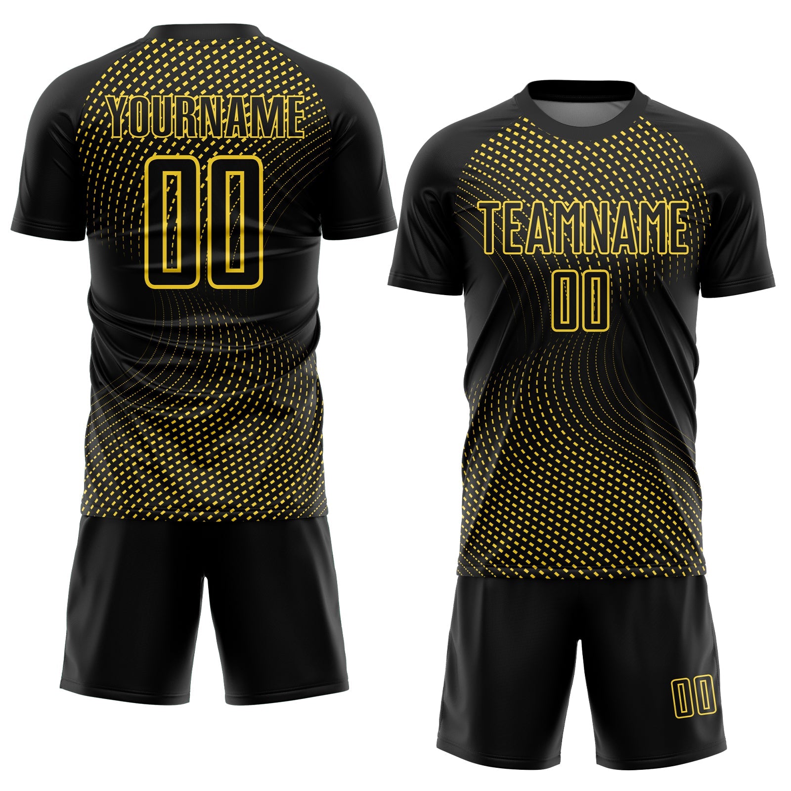 Custom Black Yellow Geometric Lines Sublimation Soccer Uniform Jersey view 2