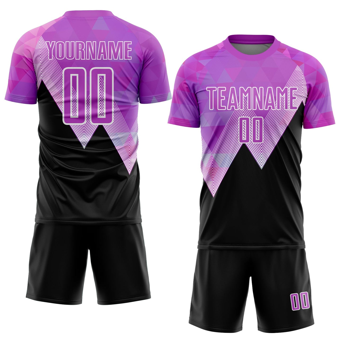 Custom Purple Black-White Geometric Pattern Sublimation Soccer Uniform Jersey view 2