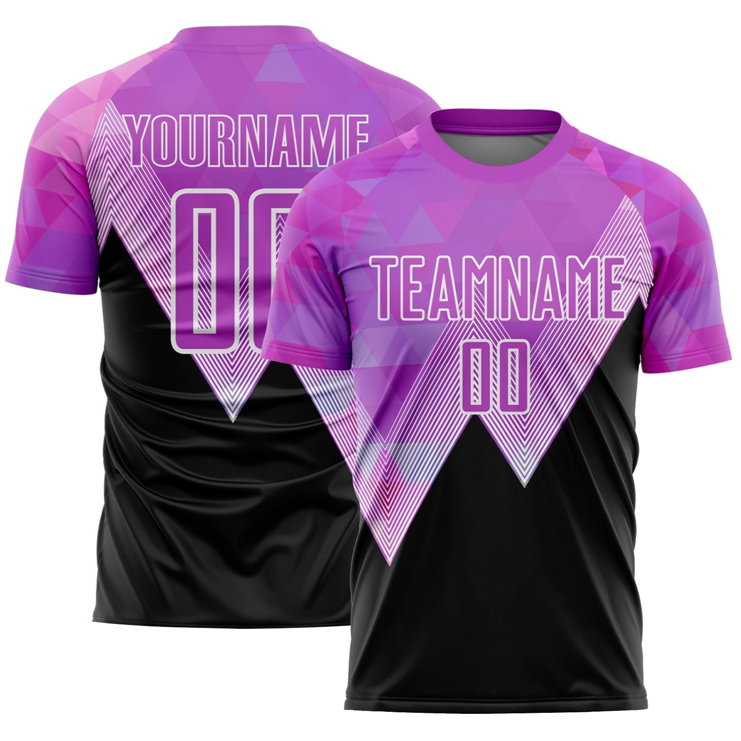 Custom Purple Black-White Geometric Pattern Sublimation Soccer Uniform Jersey - Main View