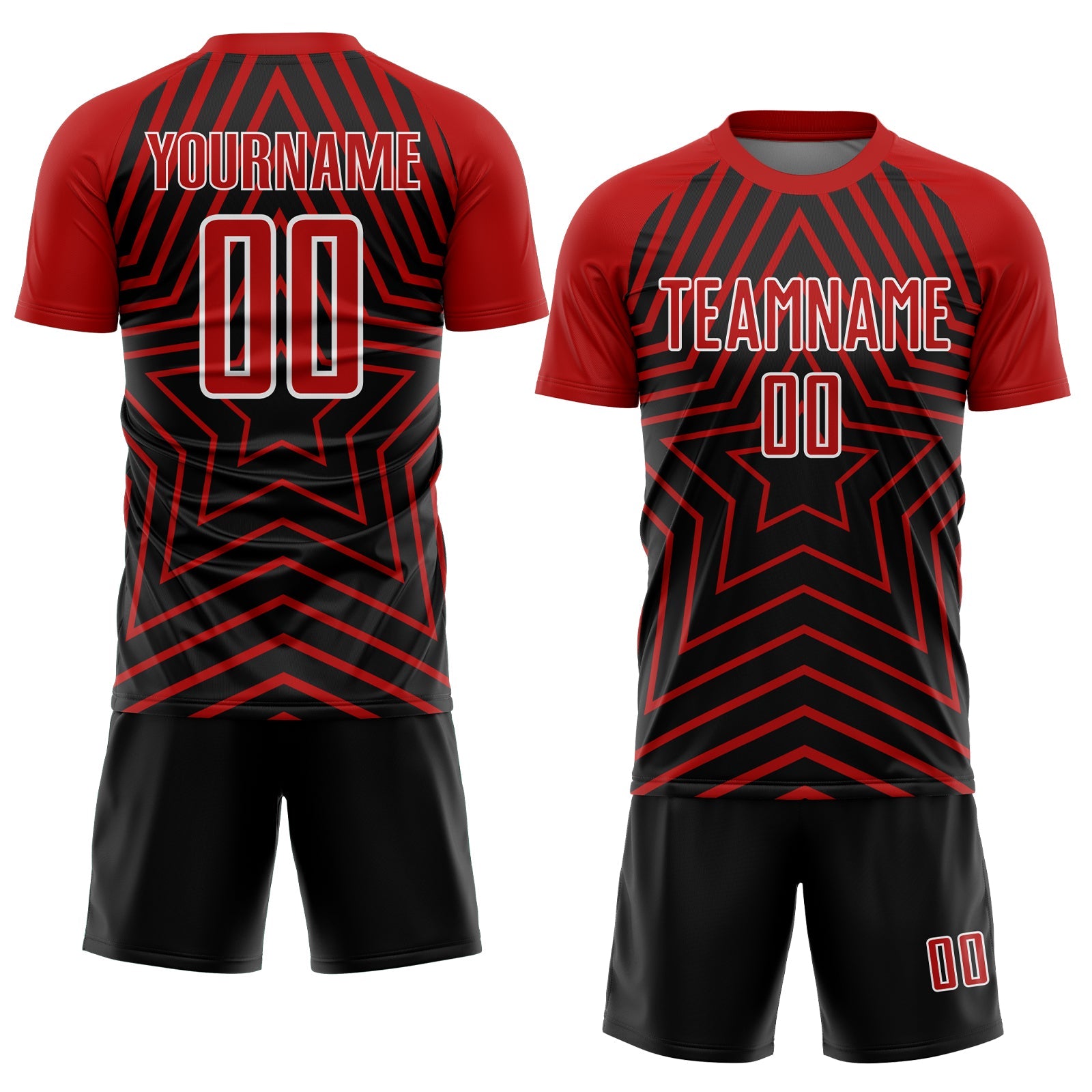 Custom Black Red-White Stars Sublimation Soccer Uniform Jersey view 2