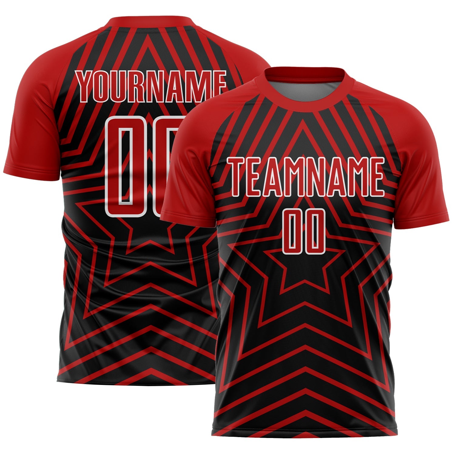 Custom Black Red-White Stars Sublimation Soccer Uniform Jersey - Main View