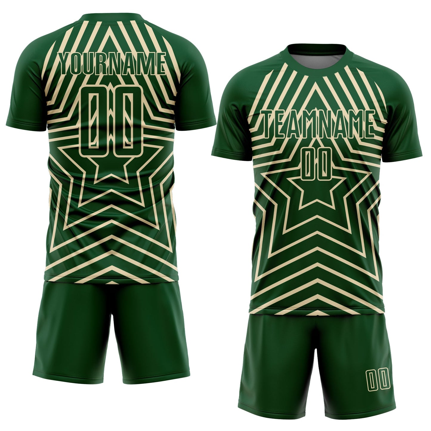 Custom Green Cream Stars Sublimation Soccer Uniform Jersey view 2