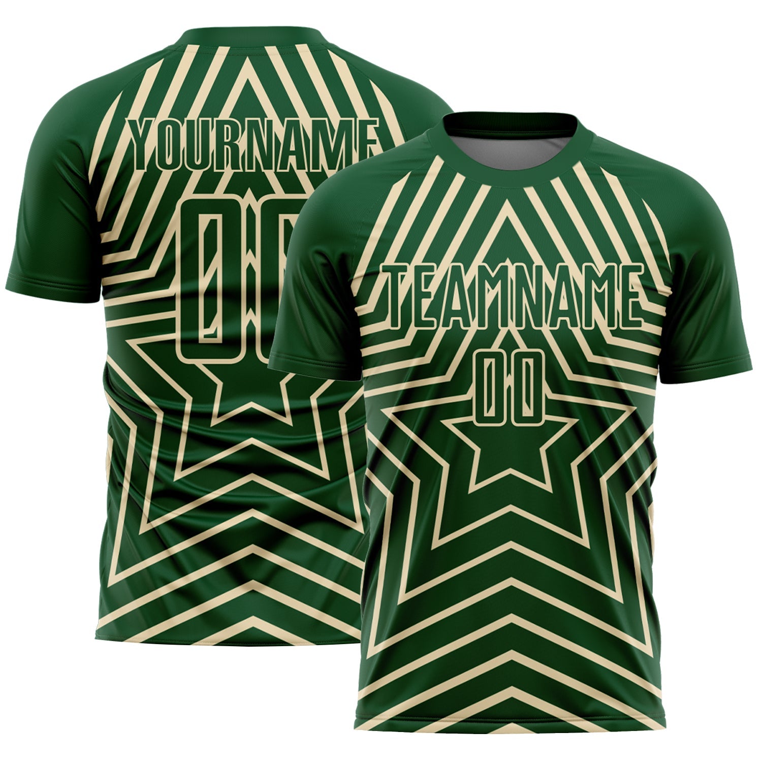 Custom Green Cream Stars Sublimation Soccer Uniform Jersey - Main View