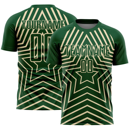 Custom Green Cream Stars Sublimation Soccer Uniform Jersey - Main View