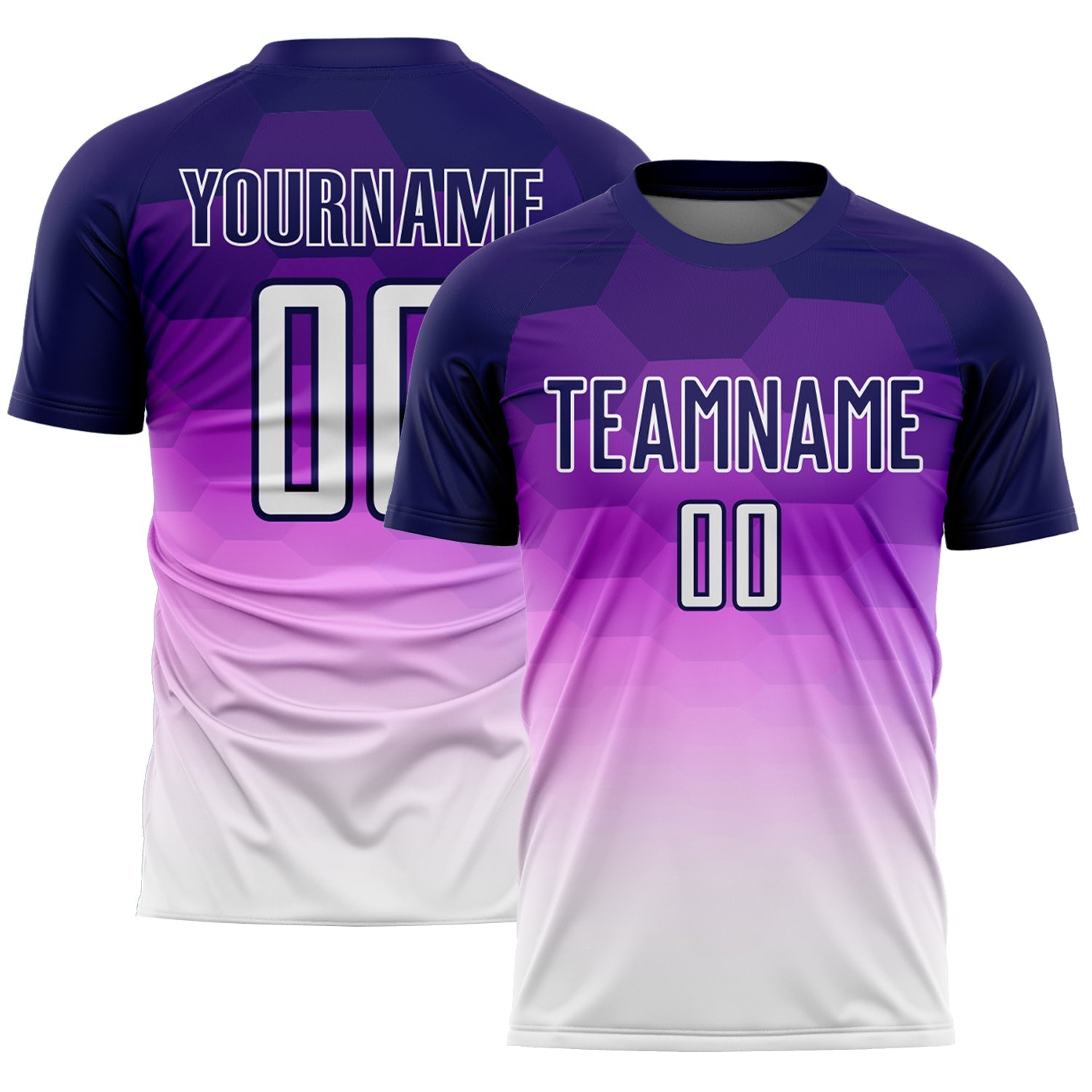 Custom Dark Purple White Gradient Hexagons Pattern Sublimation Soccer Uniform Jersey - Main View