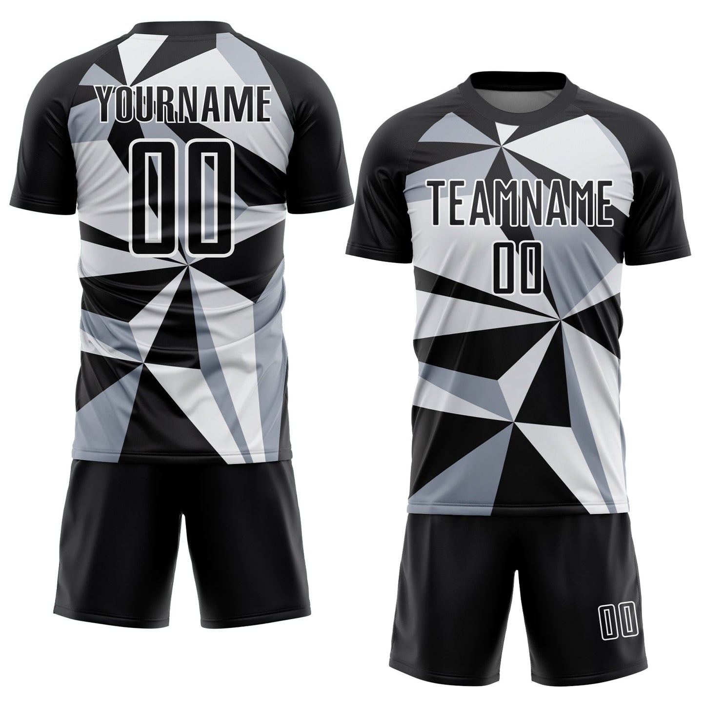 Custom Black White Geometric Pattern Sublimation Soccer Uniform Jersey view 2
