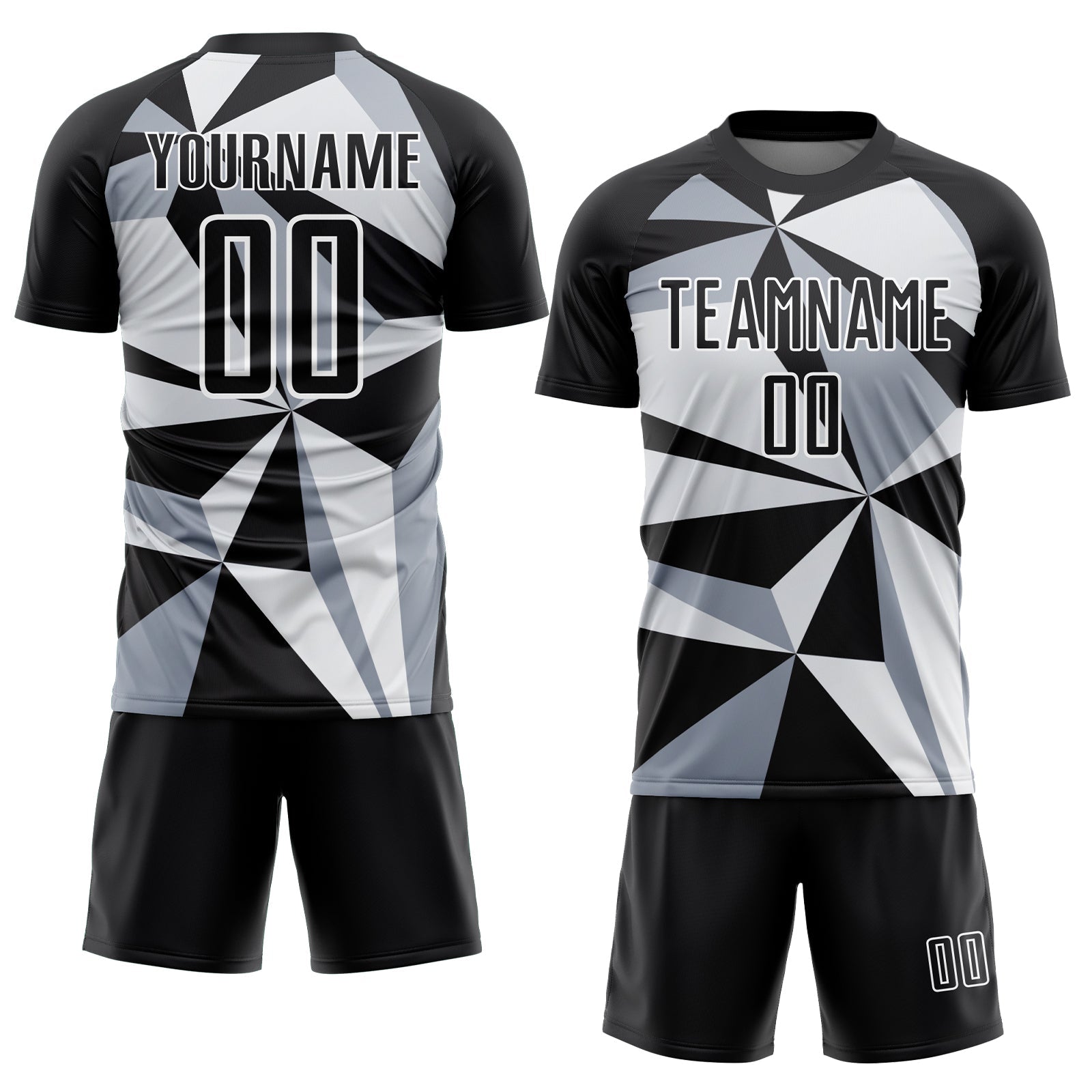 Custom Black White Geometric Pattern Sublimation Soccer Uniform Jersey view 2