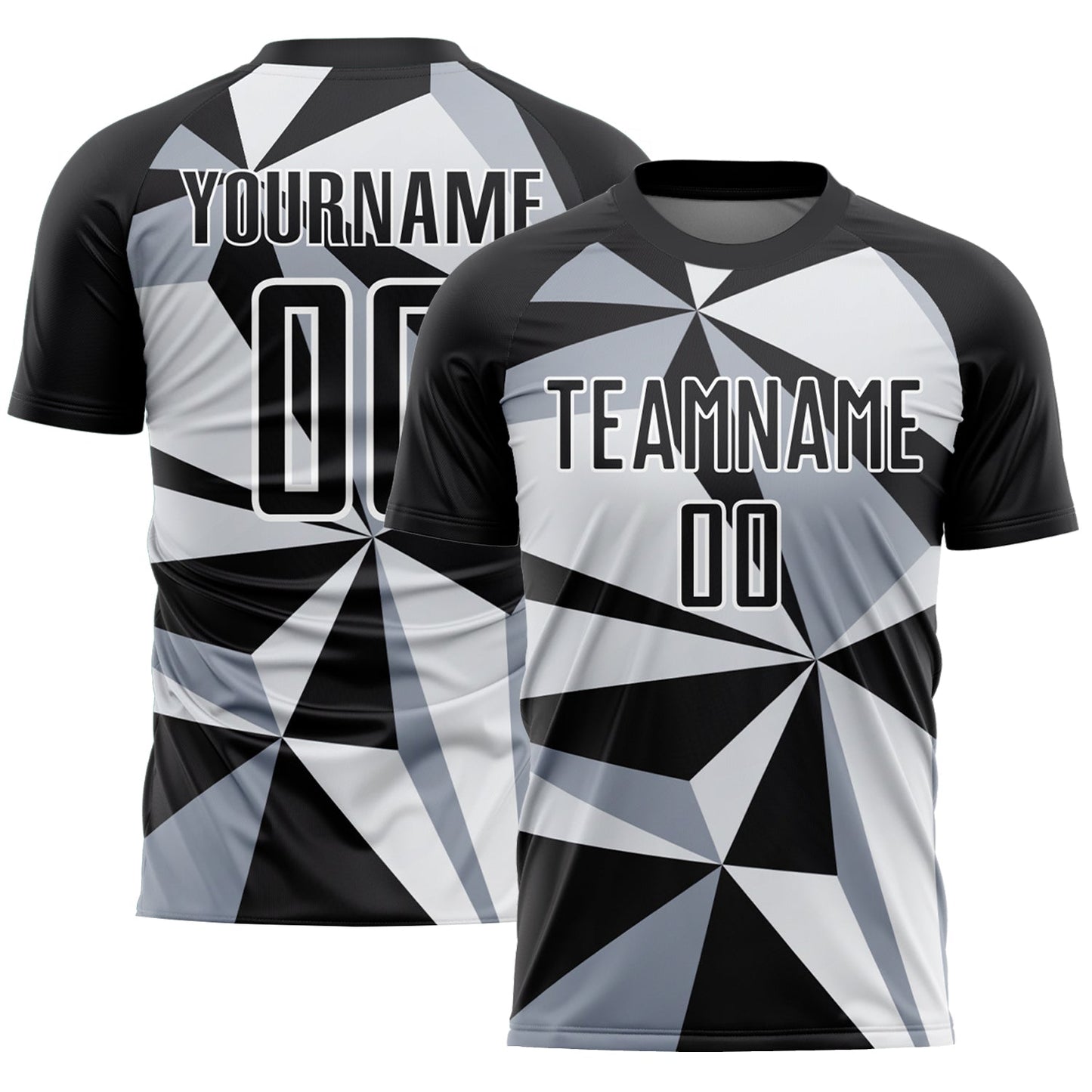 Custom Black White Geometric Pattern Sublimation Soccer Uniform Jersey - Main View