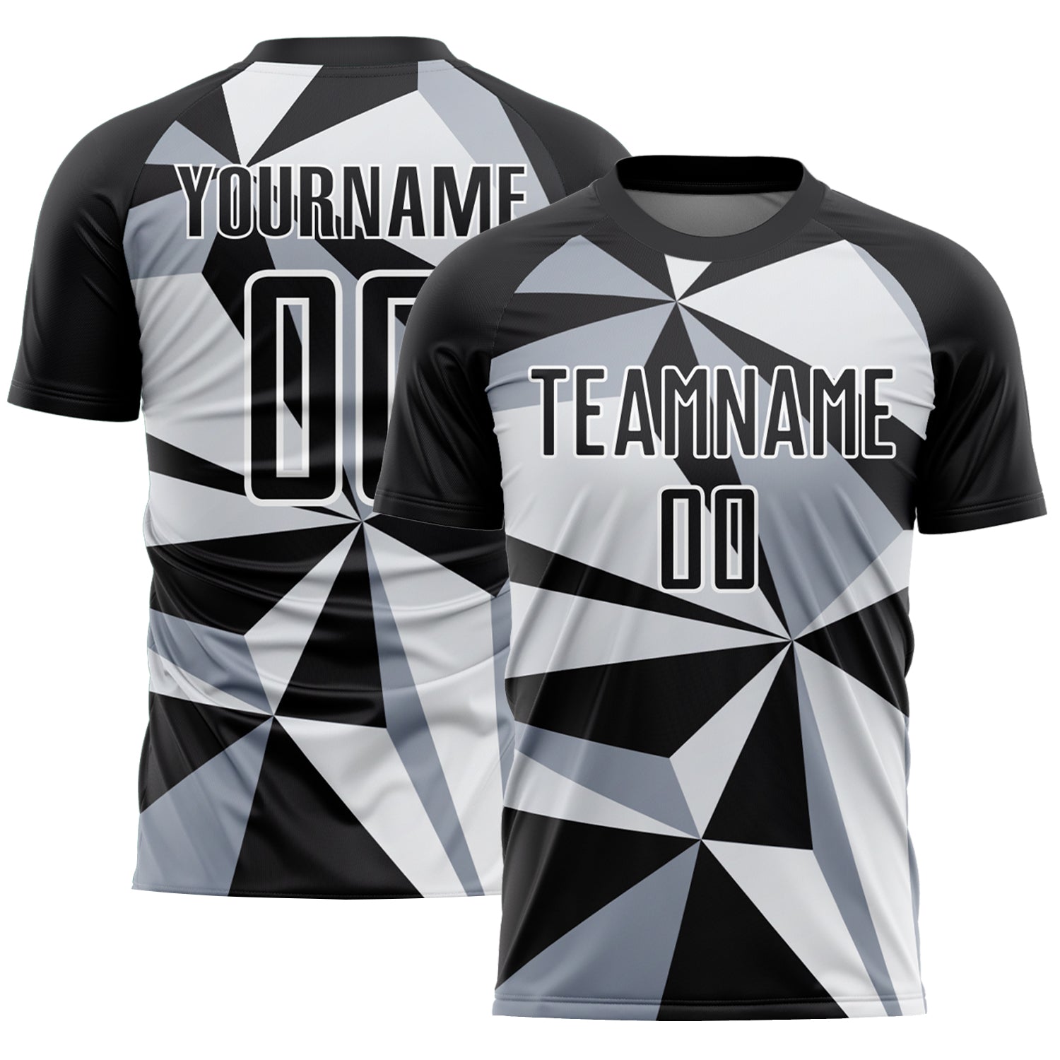 Custom Black White Geometric Pattern Sublimation Soccer Uniform Jersey - Main View