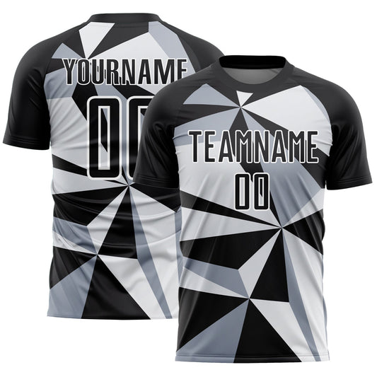 Custom Black White Geometric Pattern Sublimation Soccer Uniform Jersey - Main View