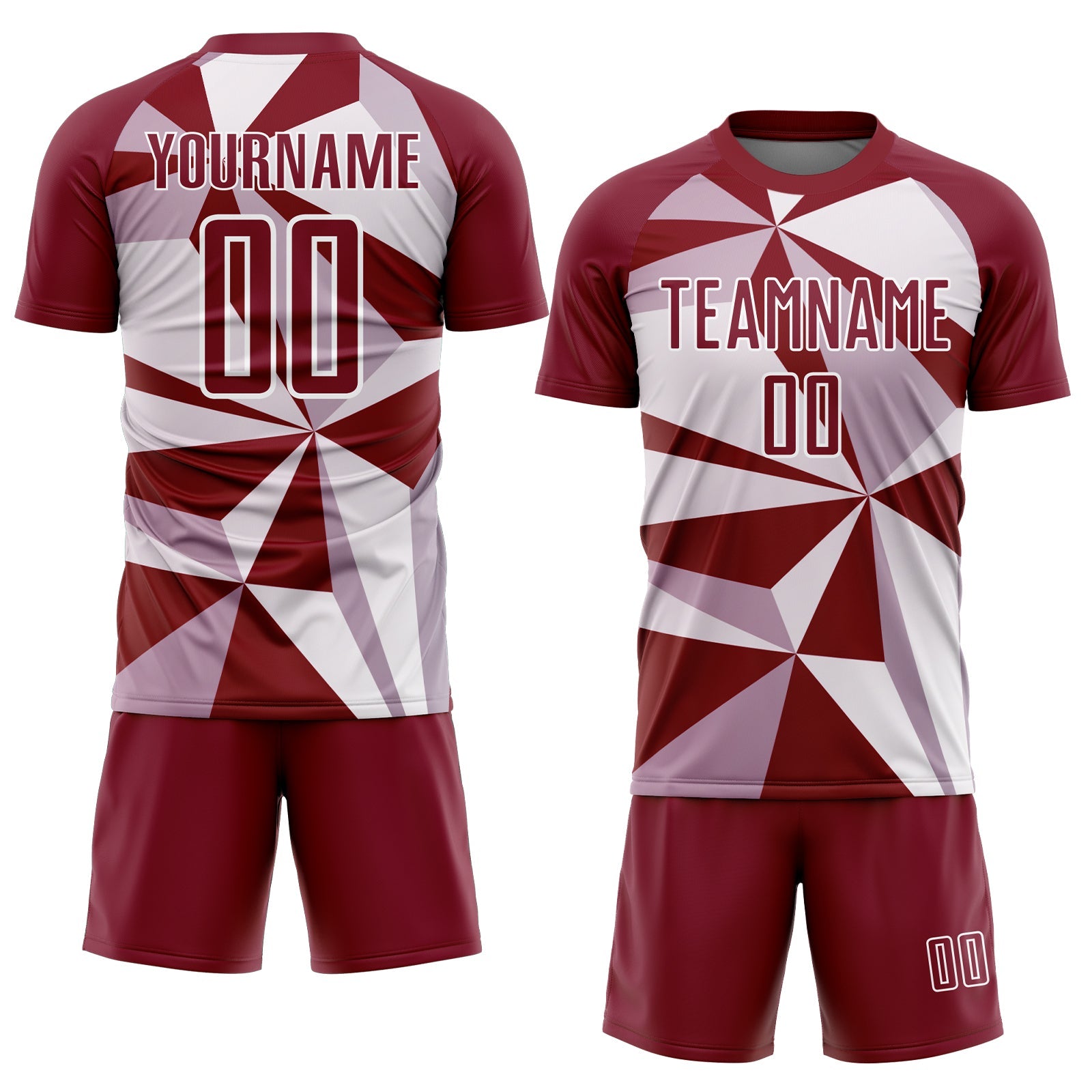Custom Crimson White Geometric Pattern Sublimation Soccer Uniform Jersey view 2