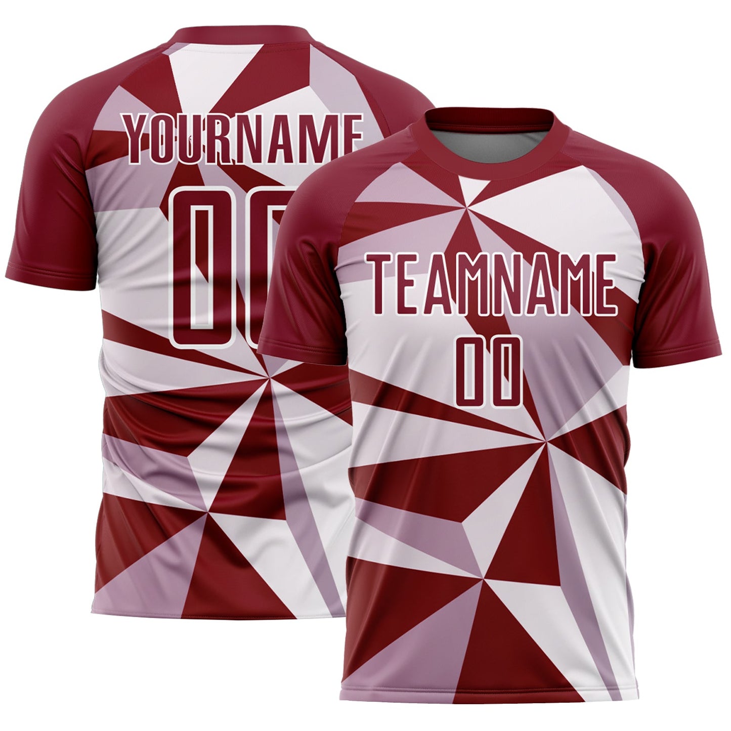 Custom Crimson White Geometric Pattern Sublimation Soccer Uniform Jersey - Main View