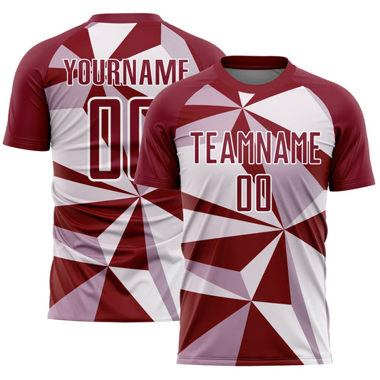 Custom Crimson White Geometric Pattern Sublimation Soccer Uniform Jersey - Main View
