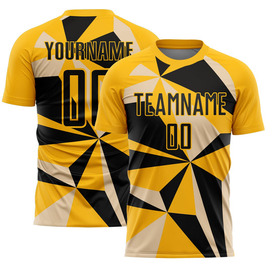 Custom Gold Black Geometric Pattern Sublimation Soccer Uniform Jersey - Main View