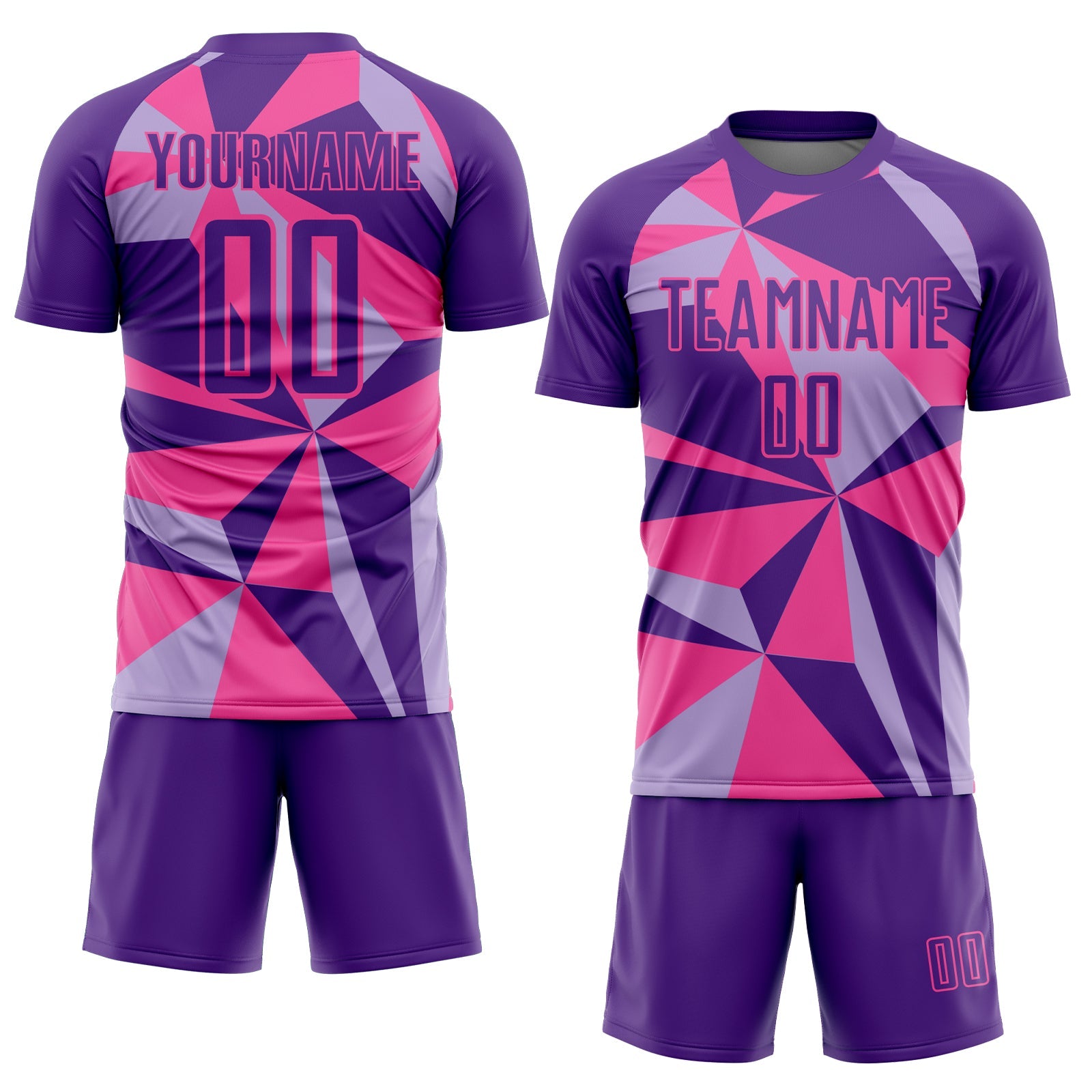 Custom Purple Pink Geometric Pattern Sublimation Soccer Uniform Jersey view 2