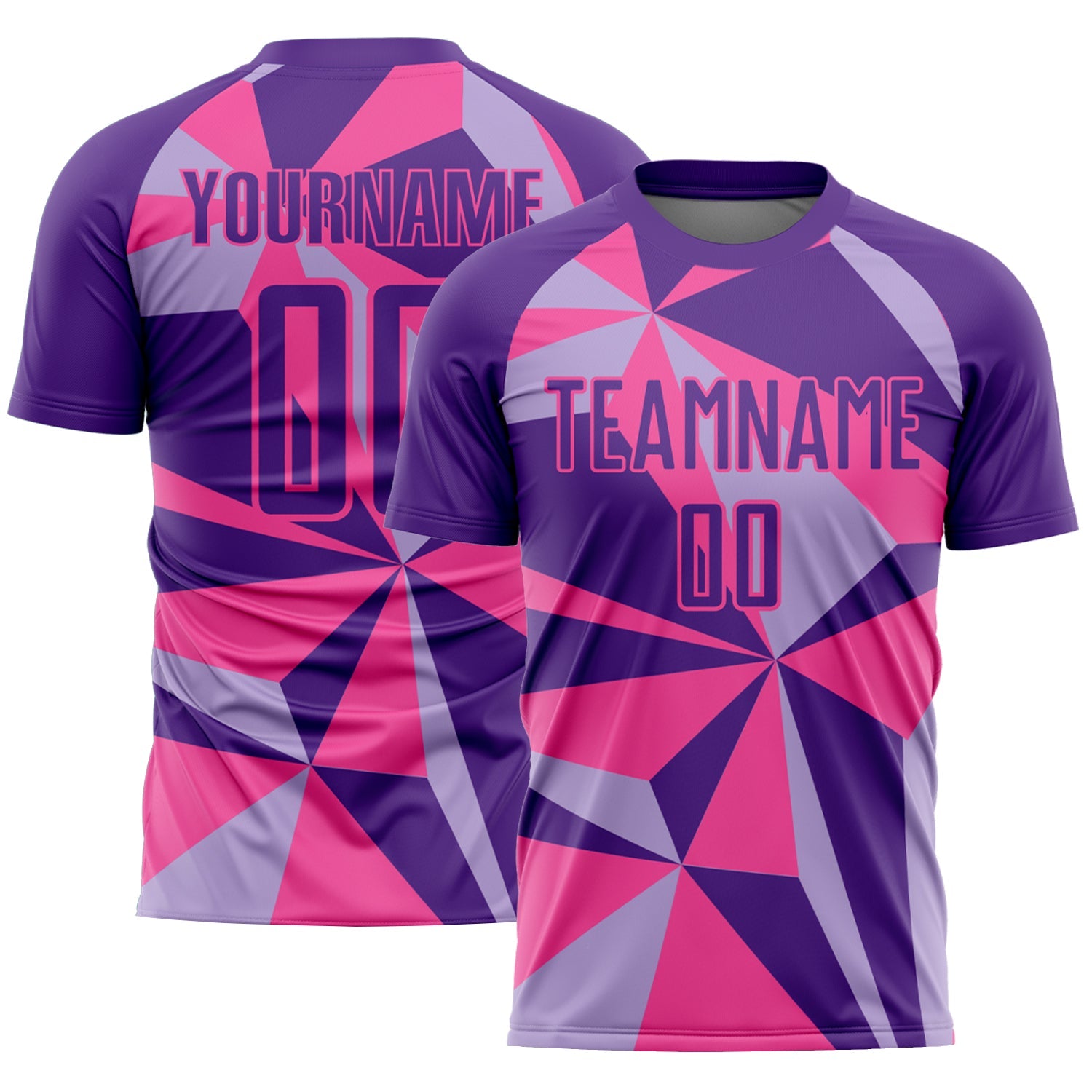 Custom Purple Pink Geometric Pattern Sublimation Soccer Uniform Jersey - Main View