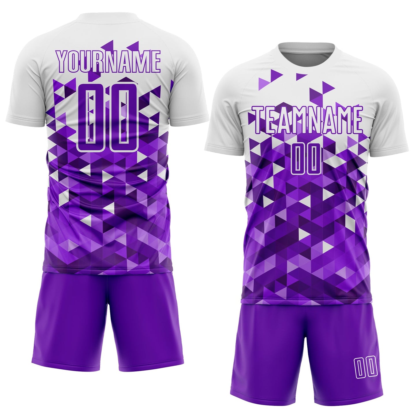 Custom Purple White Geometric Pattern Sublimation Soccer Uniform Jersey view 2