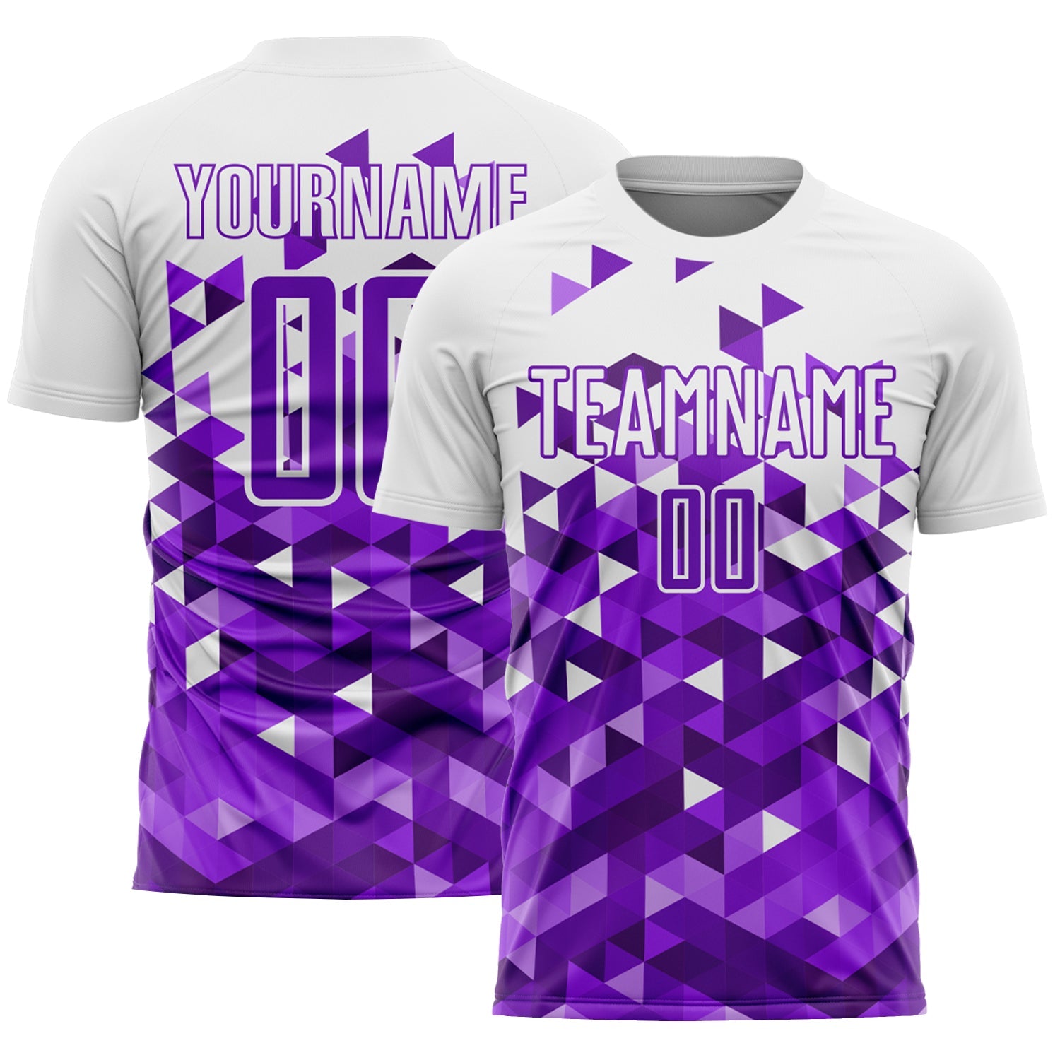 Custom Purple White Geometric Pattern Sublimation Soccer Uniform Jersey - Main View