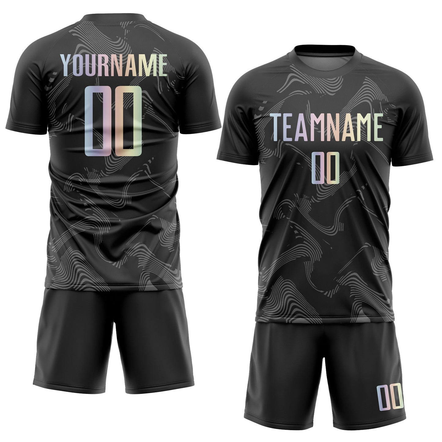 Custom Black Gradient-Gray Curve Lines Sublimation Soccer Uniform Jersey view 2