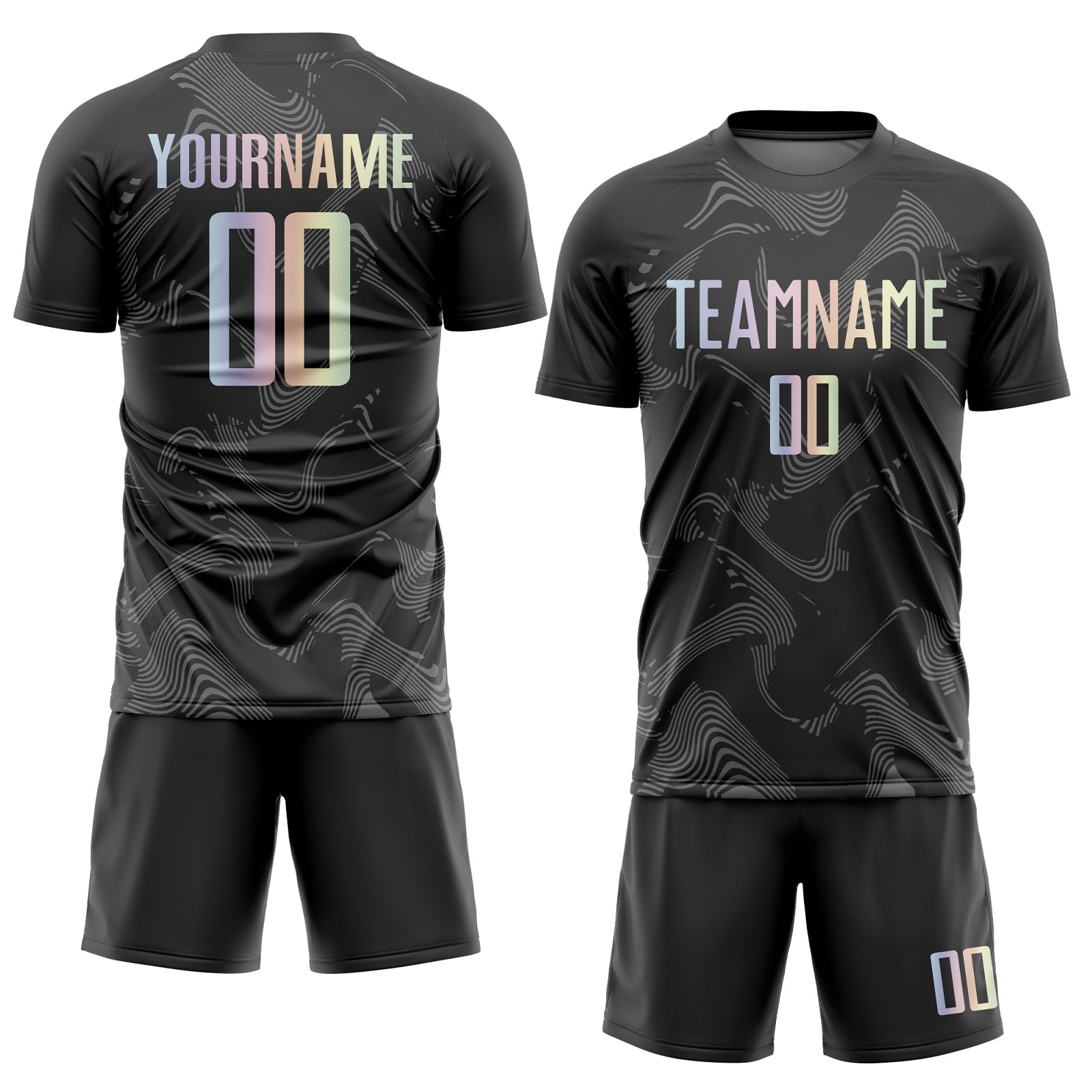 Custom Black Gradient-Gray Curve Lines Sublimation Soccer Uniform Jersey view 2