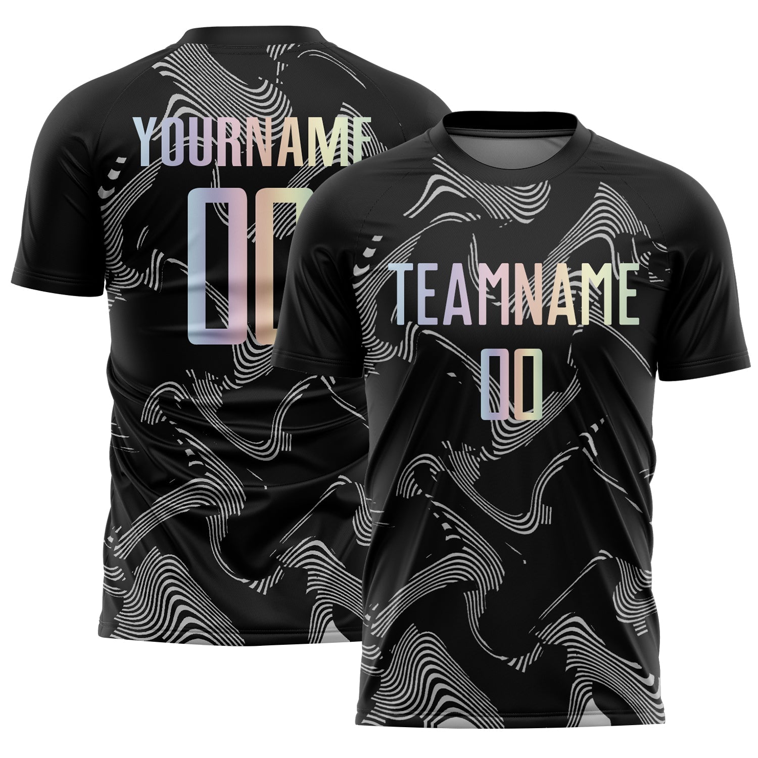 Custom Black Gradient-Gray Curve Lines Sublimation Soccer Uniform Jersey - Main View