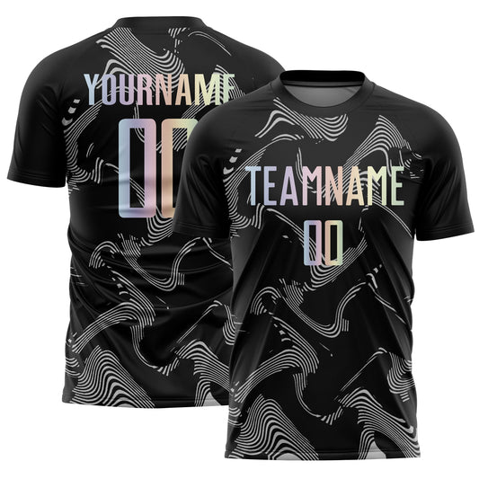 Custom Black Gradient-Gray Curve Lines Sublimation Soccer Uniform Jersey - Main View