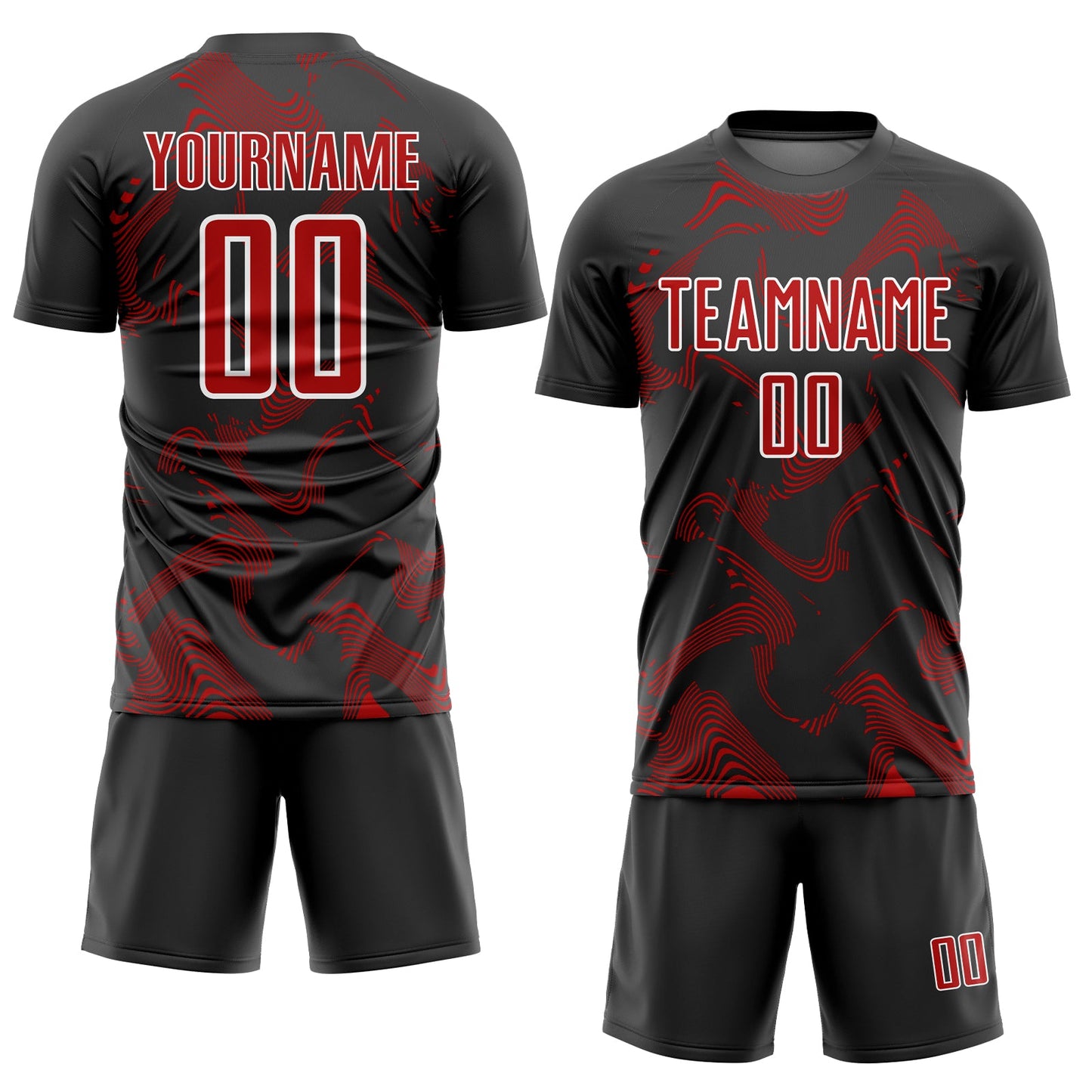 Custom Black Red-White Curve Lines Sublimation Soccer Uniform Jersey view 2