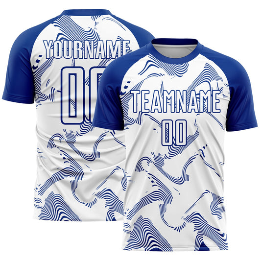 Custom White Royal Curve Lines Sublimation Soccer Uniform Jersey - Main View