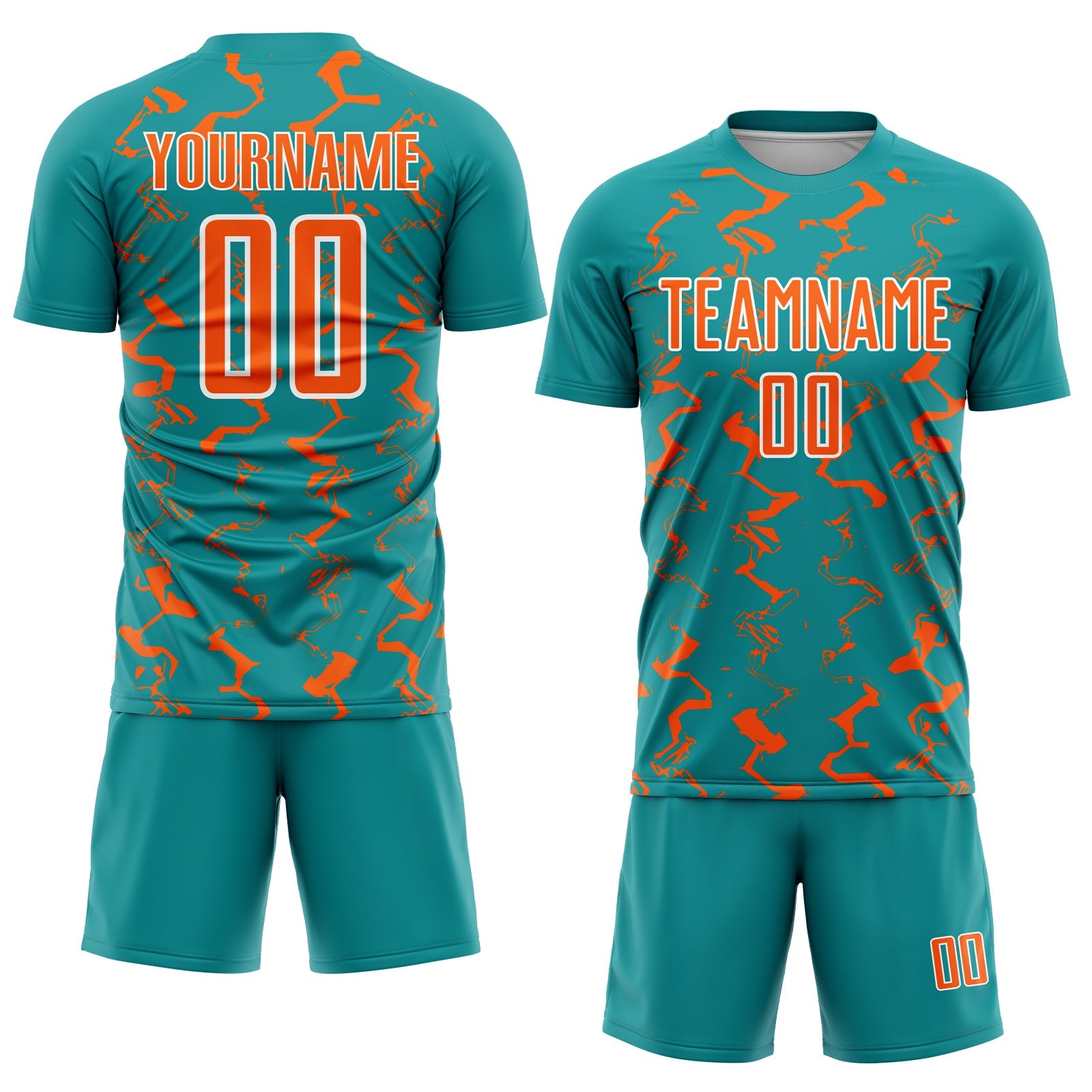 Custom Teal Orange-White Abstract Lines Sublimation Soccer Uniform Jersey view 2