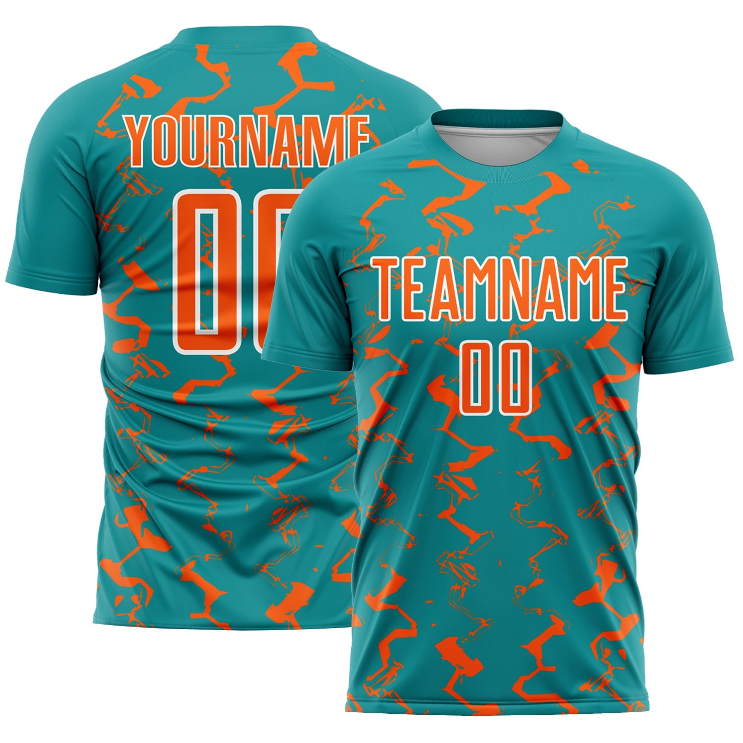 Custom Teal Orange-White Abstract Lines Sublimation Soccer Uniform Jersey - Main View
