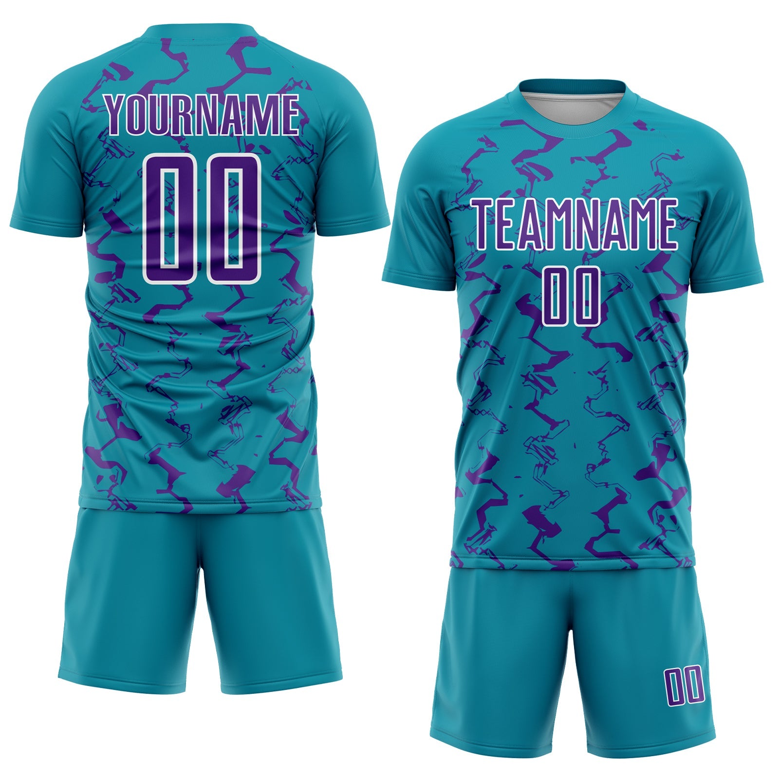 Custom Teal Purple-White Abstract Lines Sublimation Soccer Uniform Jersey view 2