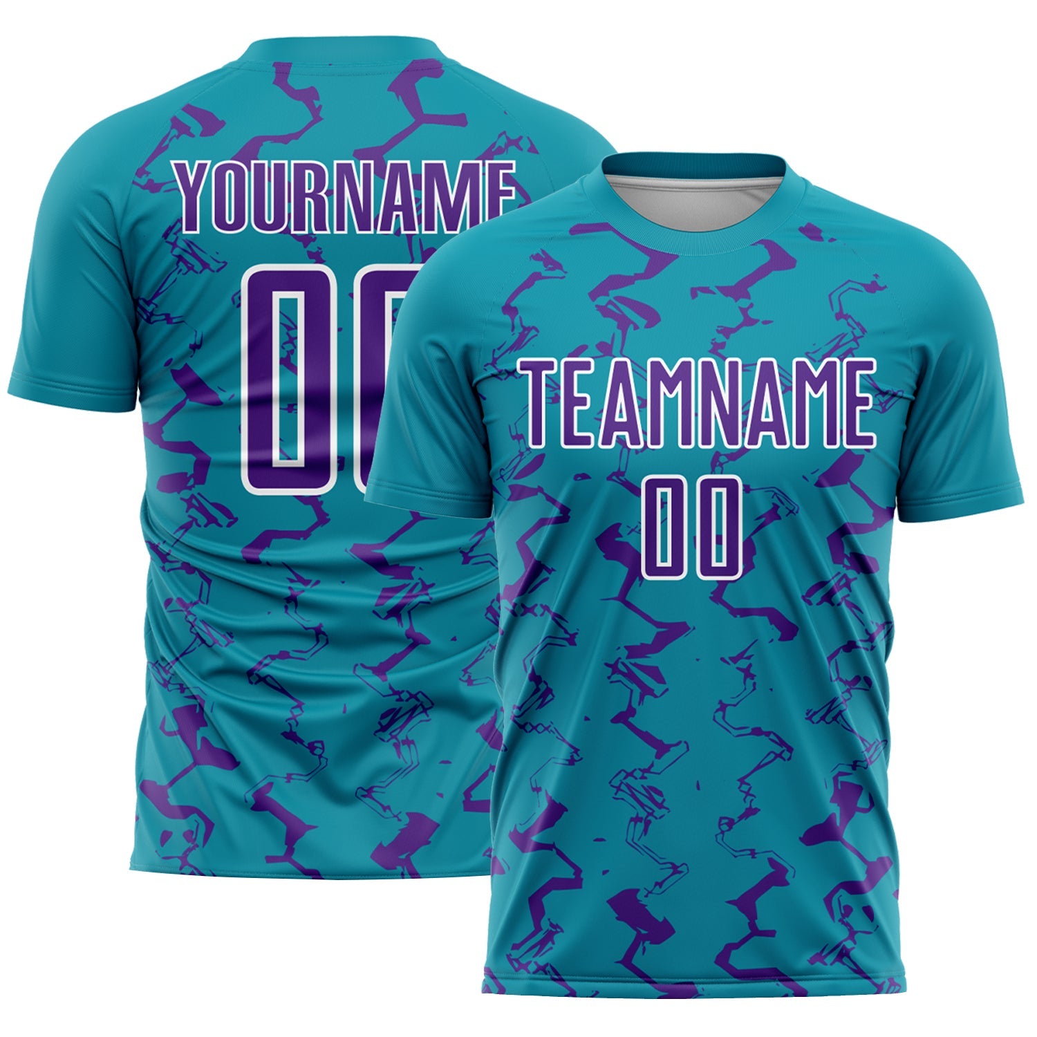Custom Teal Purple-White Abstract Lines Sublimation Soccer Uniform Jersey - Main View