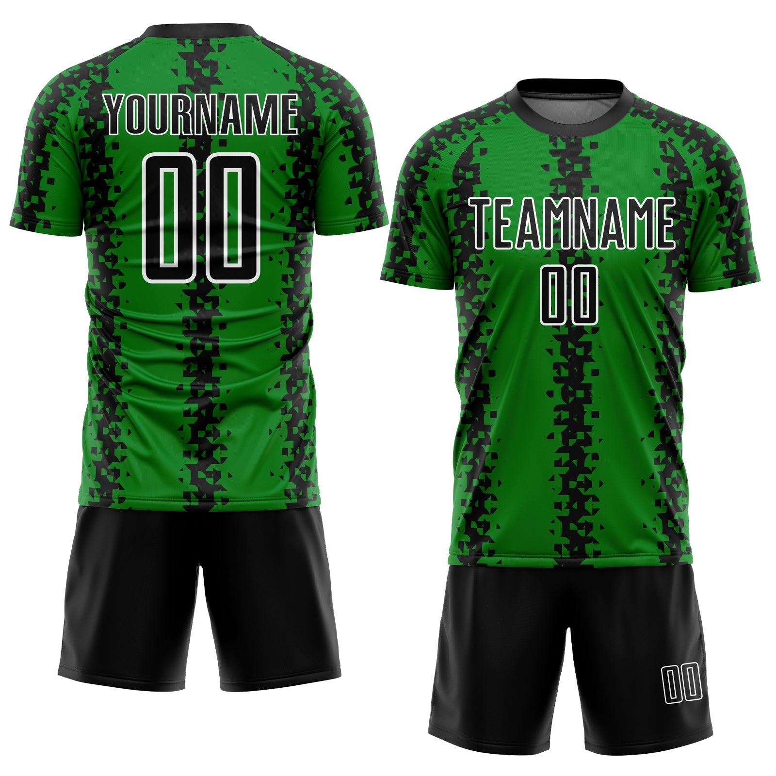 Custom Grass Green Black-White Abstract Geometric Pattern Sublimation Soccer Uniform Jersey view 2
