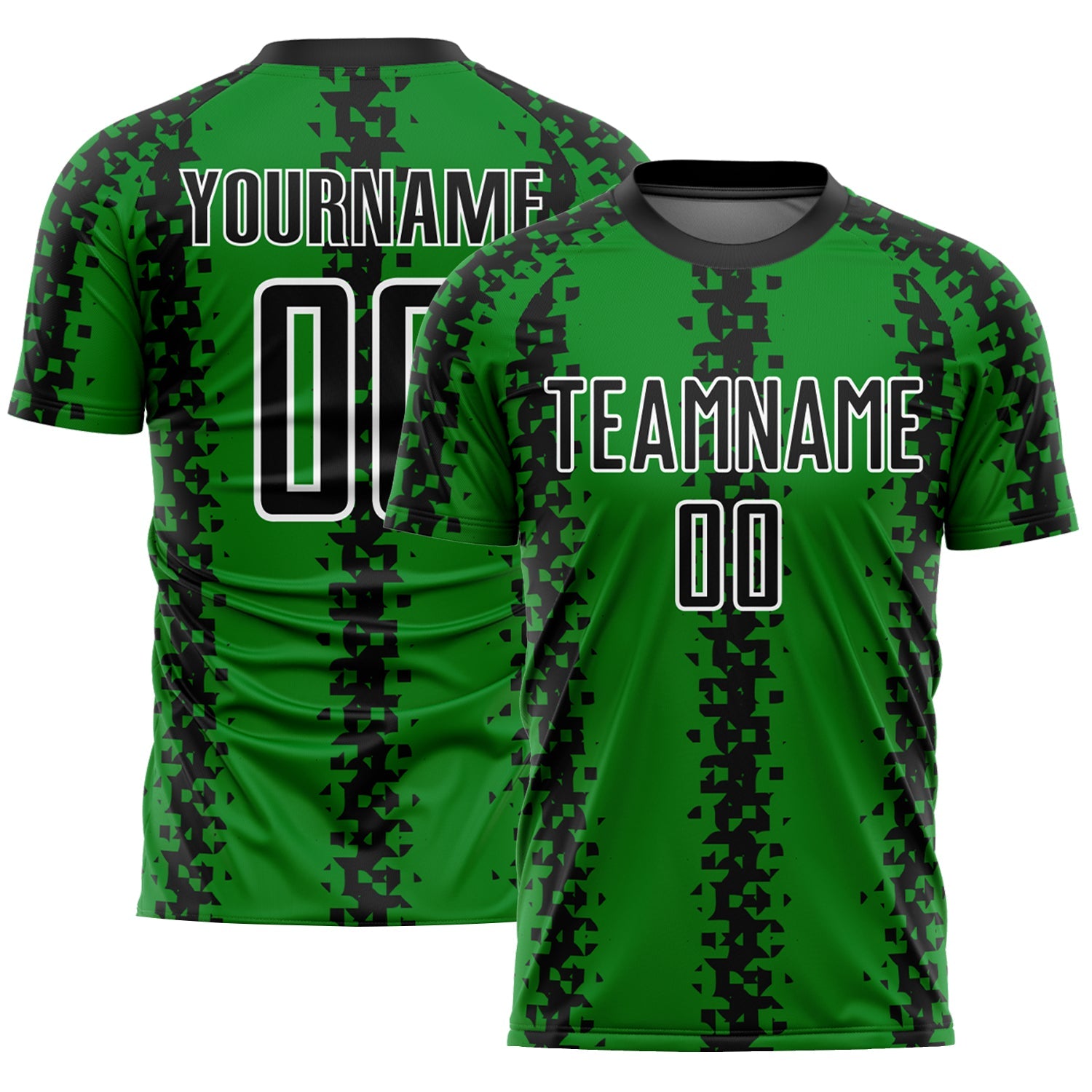 Custom Grass Green Black-White Abstract Geometric Pattern Sublimation Soccer Uniform Jersey - Main View