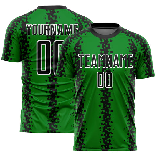 Custom Grass Green Black-White Abstract Geometric Pattern Sublimation Soccer Uniform Jersey - Main View