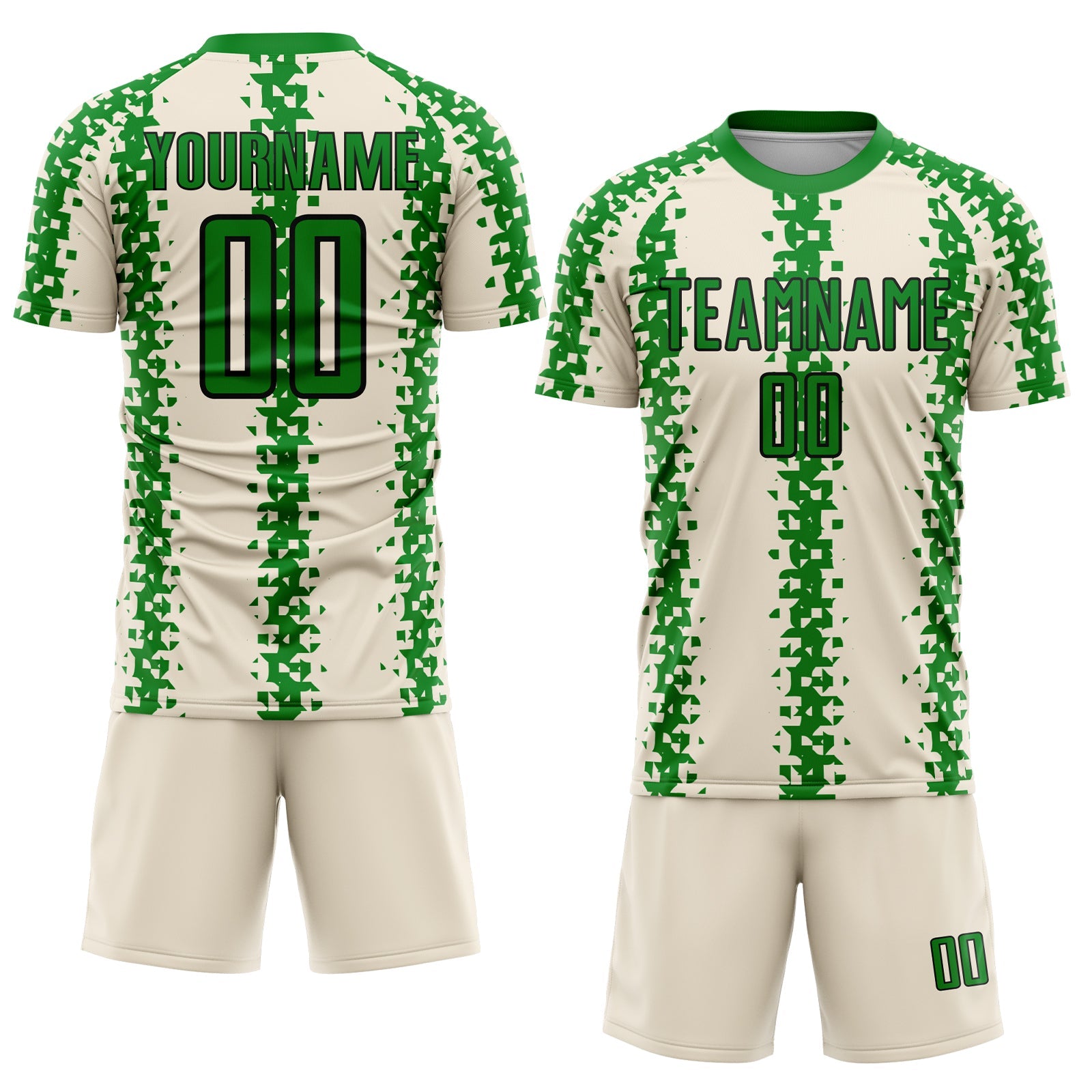 Custom Cream Grass Green-Black Abstract Geometric Pattern Sublimation Soccer Uniform Jersey view 2