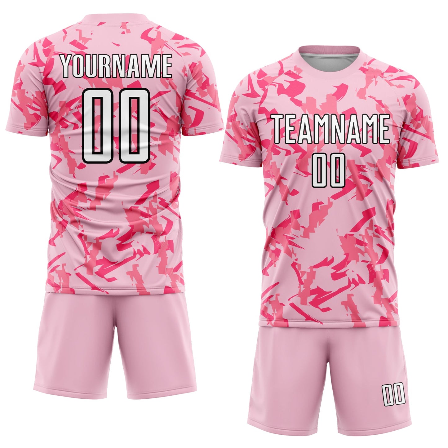 Custom Light Pink Black-Pink Abstract Geometric Pattern Sublimation Soccer Uniform Jersey view 2