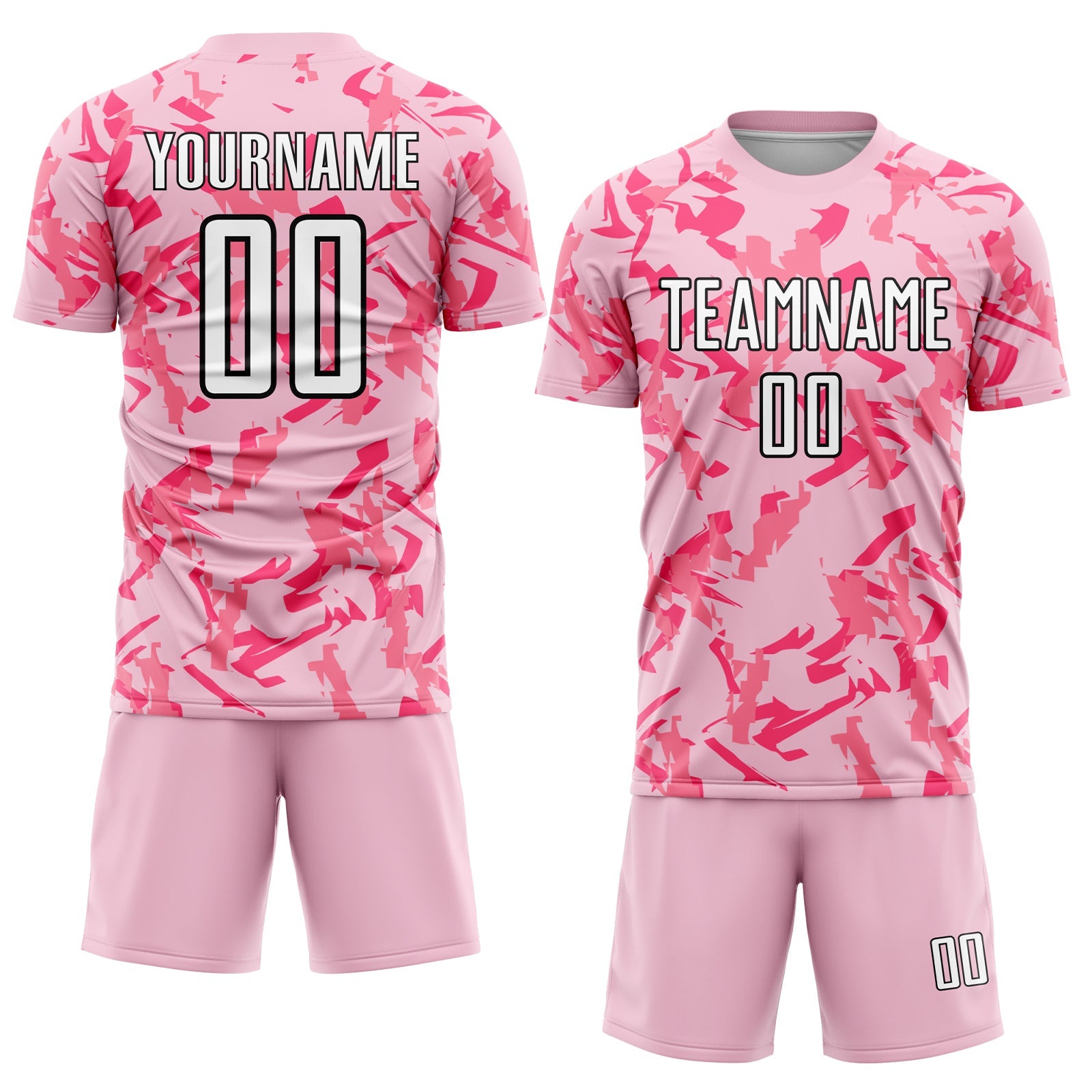 Custom Light Pink Black-Pink Abstract Geometric Pattern Sublimation Soccer Uniform Jersey view 2
