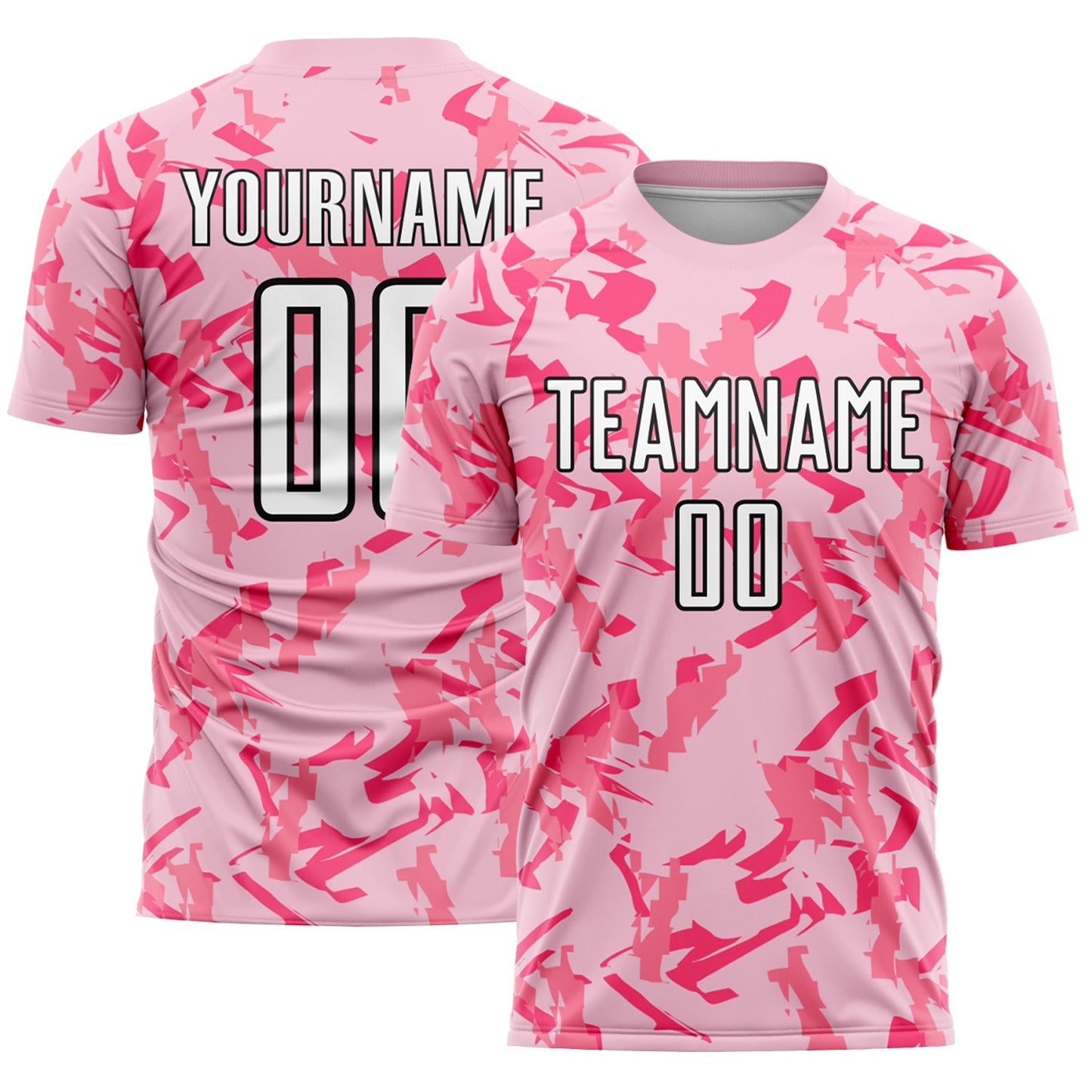 Custom Light Pink Black-Pink Abstract Geometric Pattern Sublimation Soccer Uniform Jersey - Main View