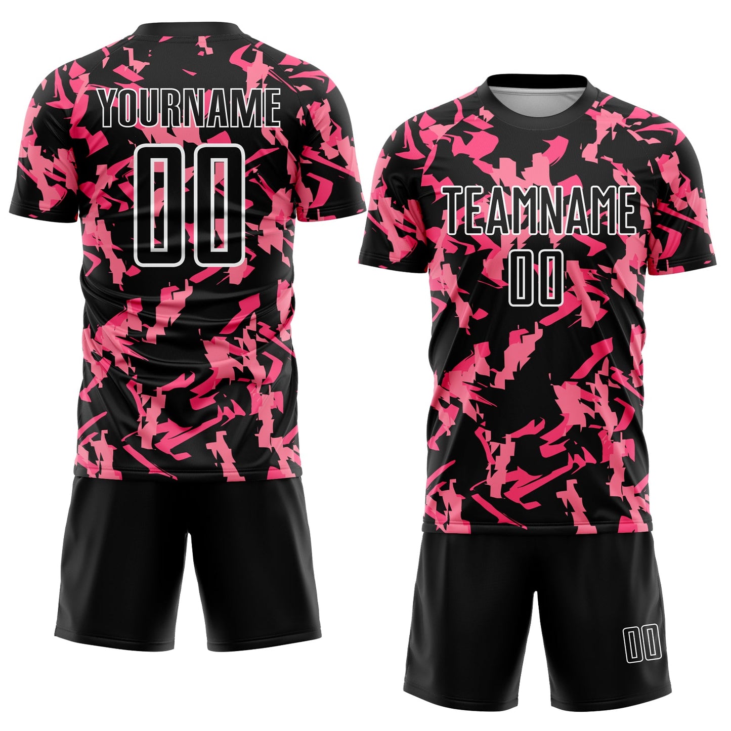 Custom Black Pink-White Abstract Geometric Pattern Sublimation Soccer Uniform Jersey view 2