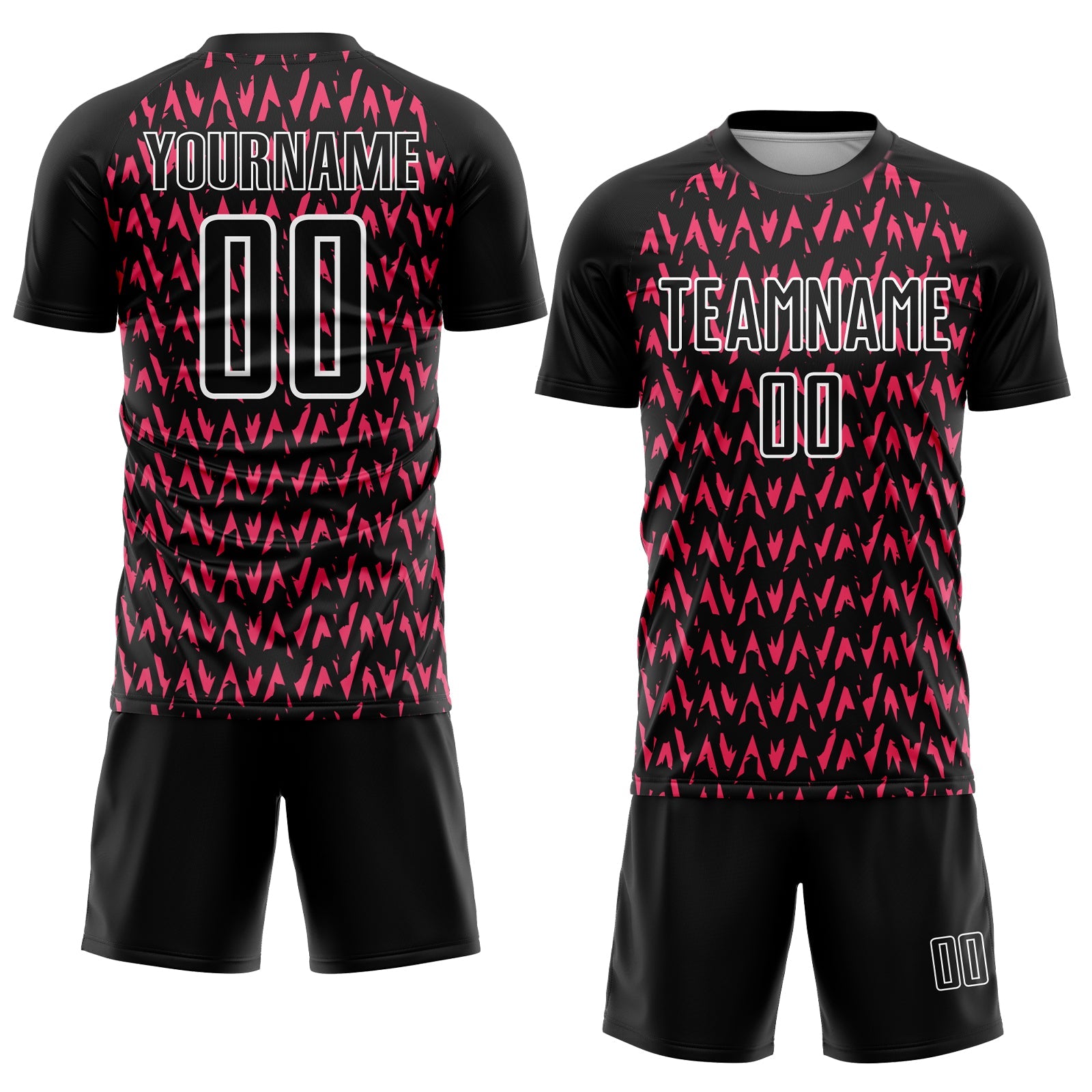 Custom Black Hot Pink-White Abstract Geometric Pattern Sublimation Soccer Uniform Jersey view 2