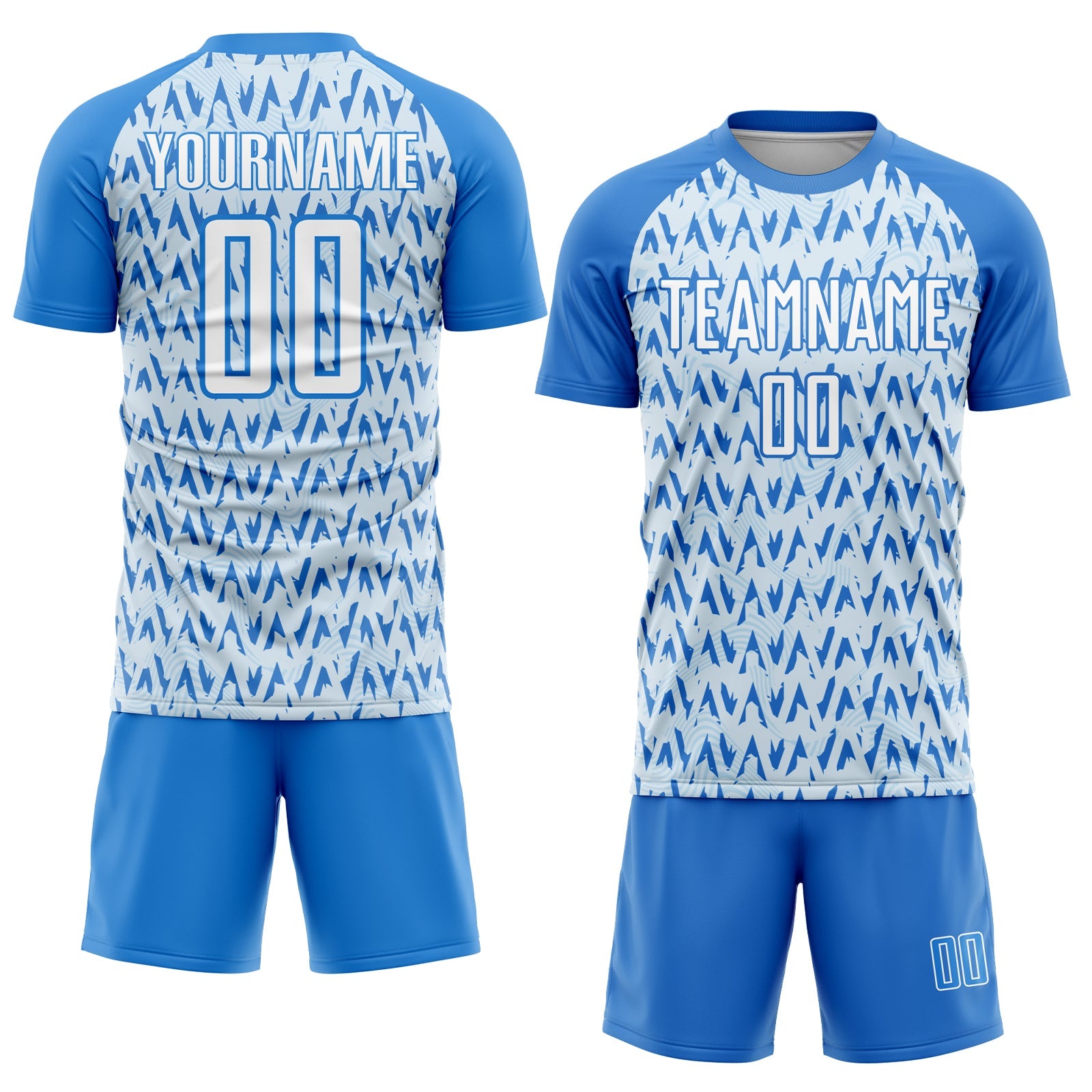 Custom Powder Blue White-Silver Abstract Geometric Pattern Sublimation Soccer Uniform Jersey view 2